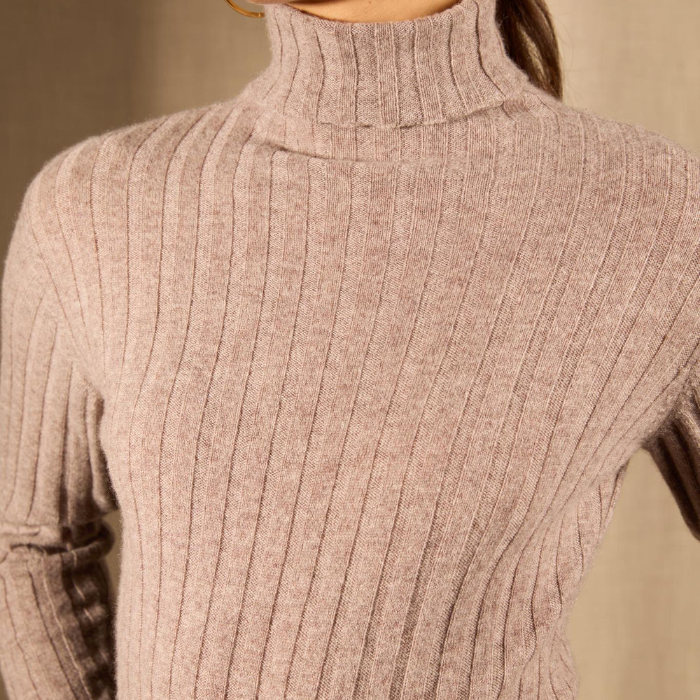 CRAIGTON pull col roulé caribou chiné 100% cachemire