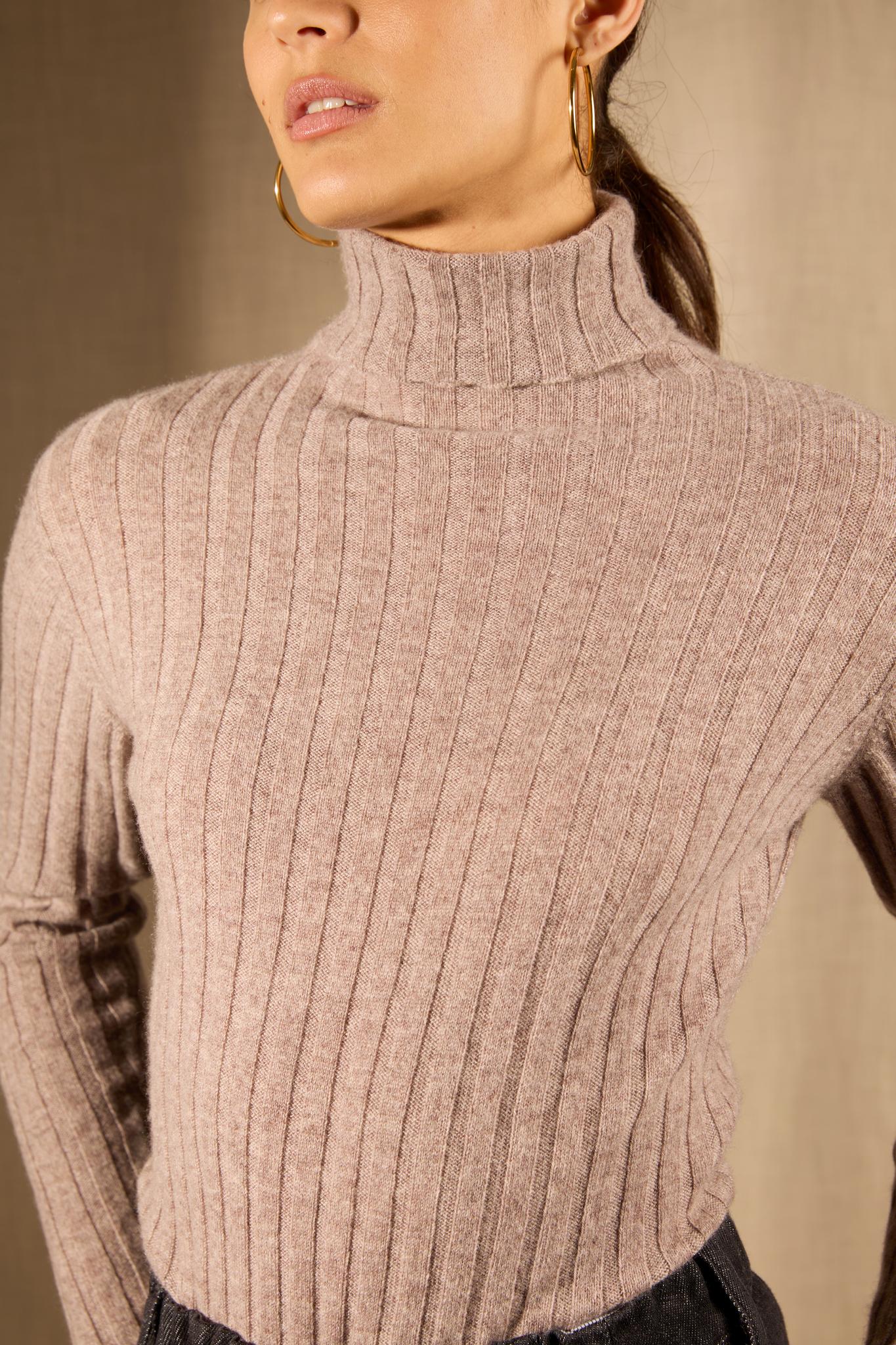 CRAIGTON pull col roulé caribou chiné 100% cachemire