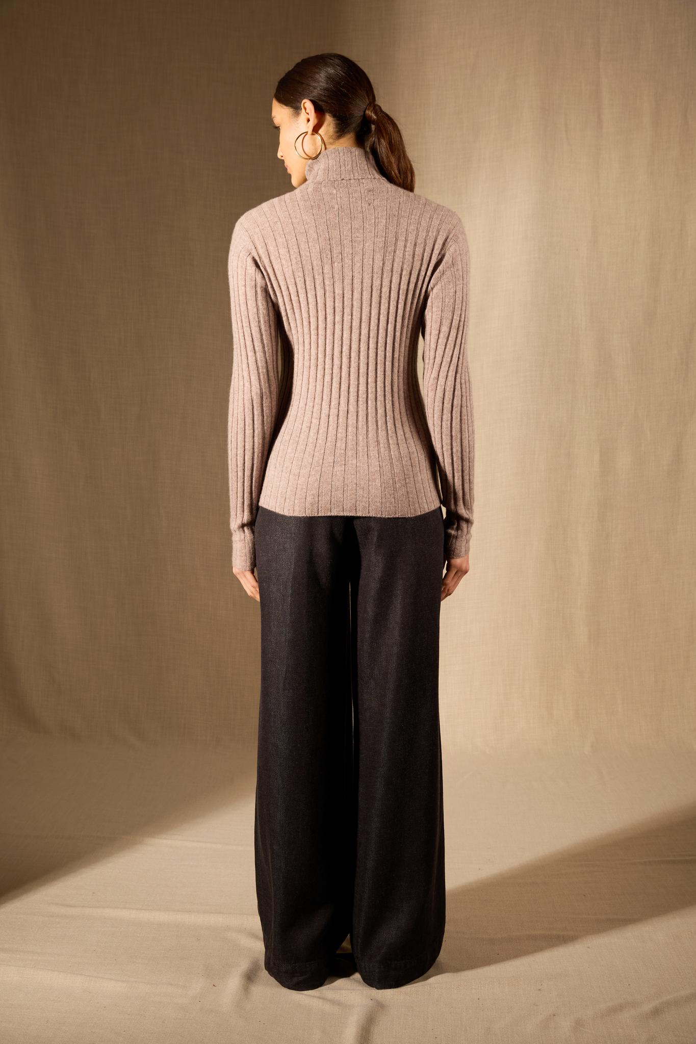 CRAIGTON pull col roulé caribou chiné 100% cachemire