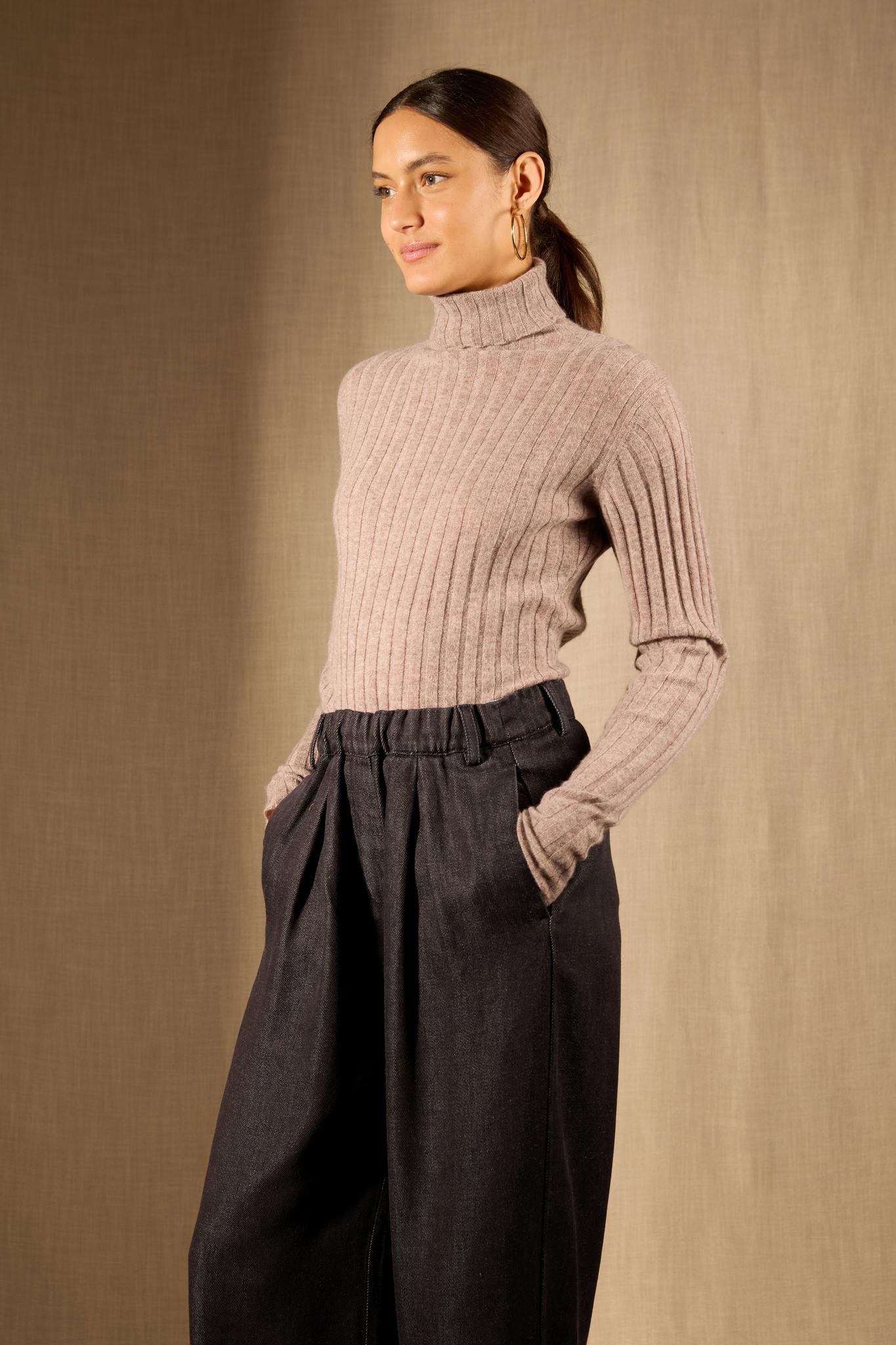 CRAIGTON pull col roulé caribou chiné 100% cachemire