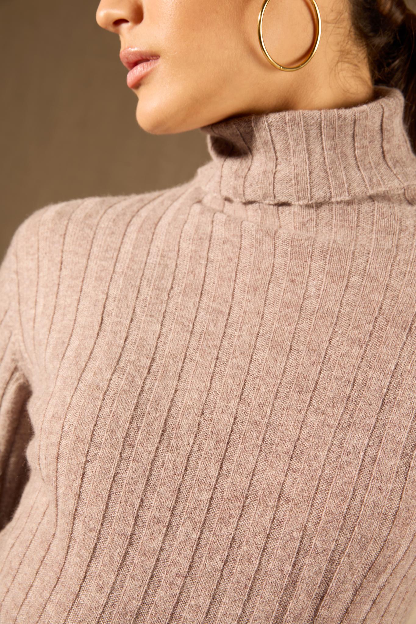 CRAIGTON pull col roulé caribou chiné 100% cachemire