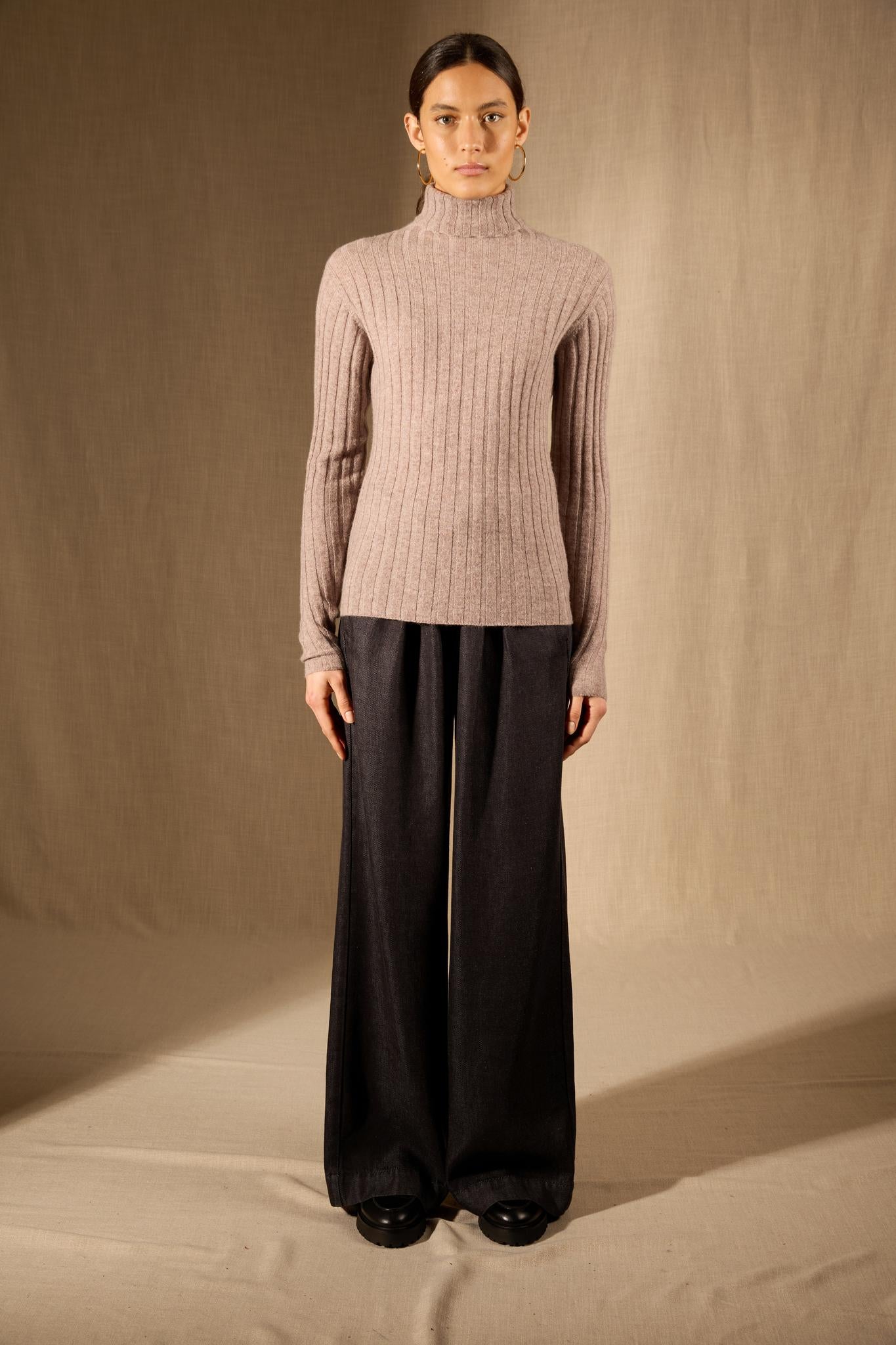 CRAIGTON pull col roulé caribou chiné 100% cachemire