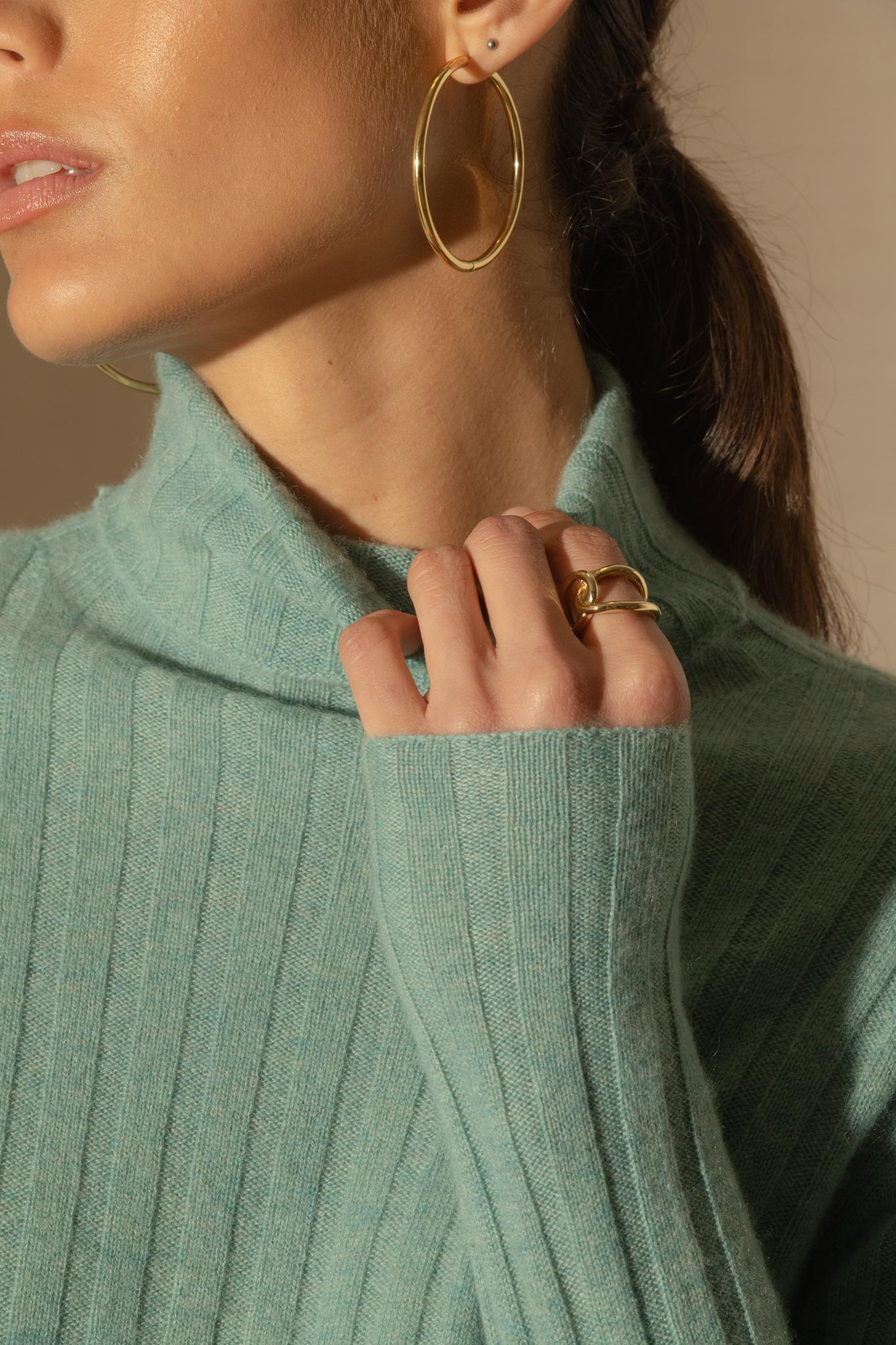 CRAIGTON pull col roulé vert chiné 100% cachemire