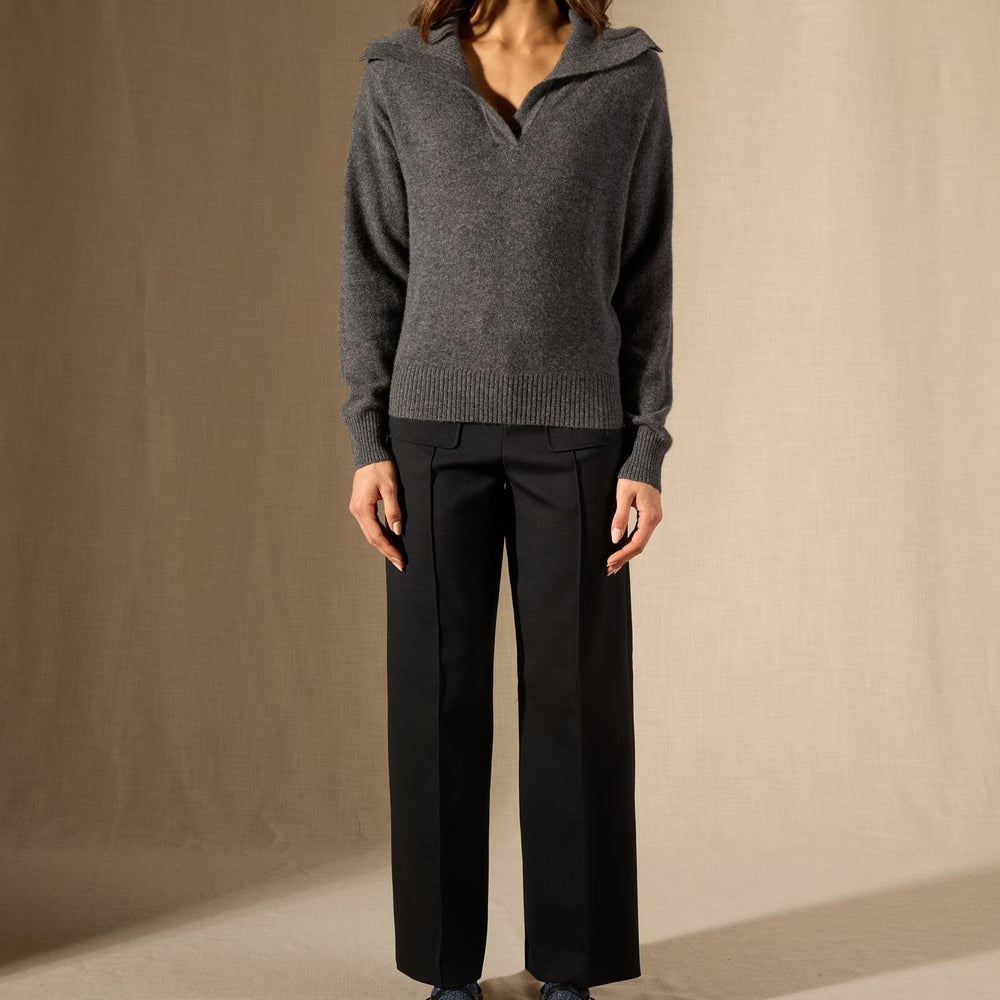 CRIMSON pull col châle croisé anthracite chiné 100% cachemire