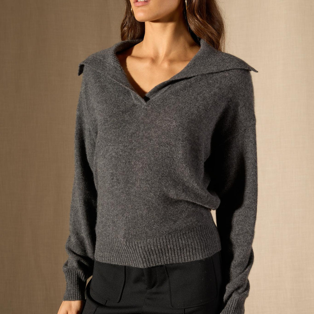 CRIMSON pull col châle croisé anthracite chiné 100% cachemire