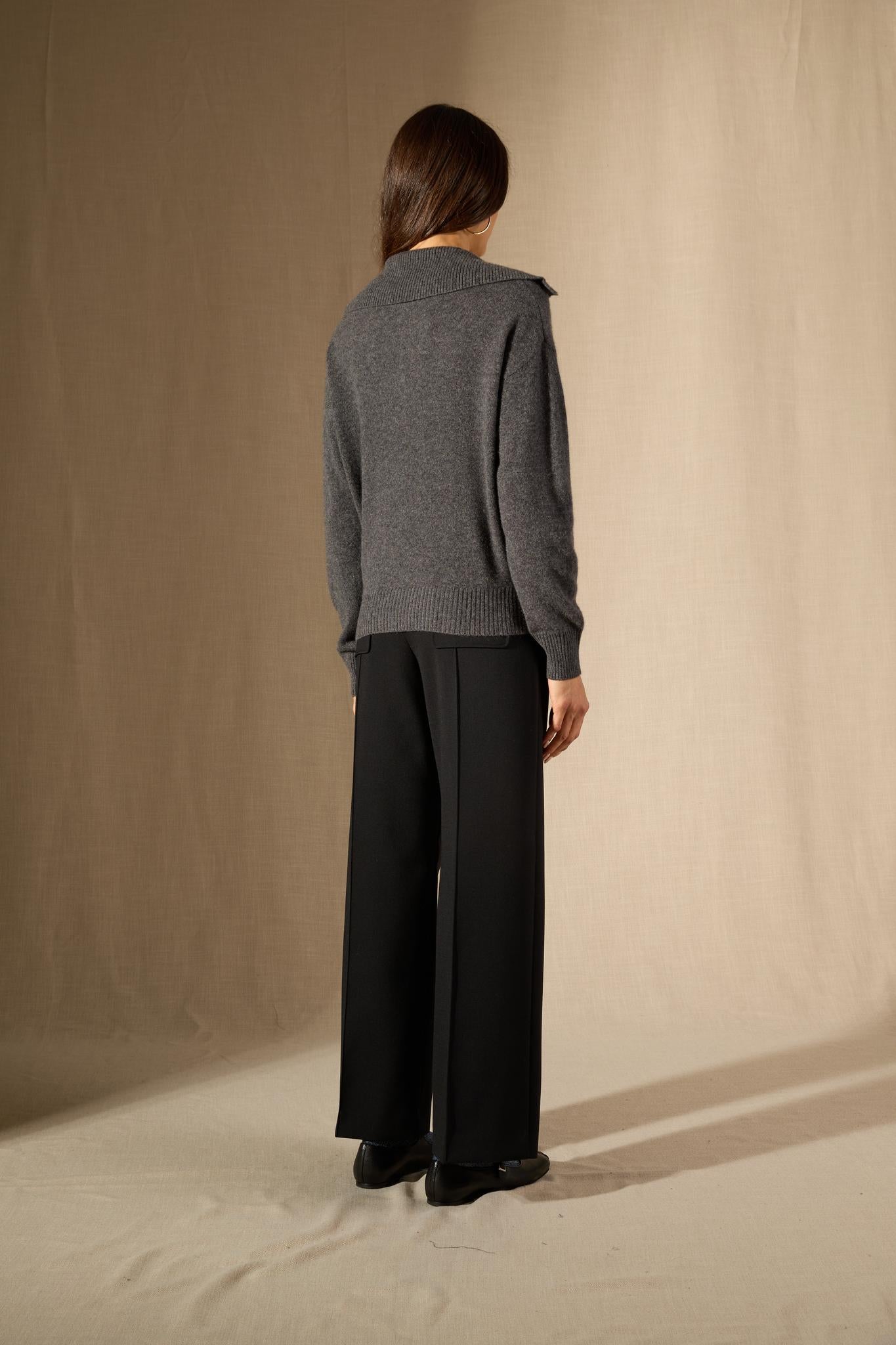 CRIMSON pull col châle croisé anthracite chiné 100% cachemire