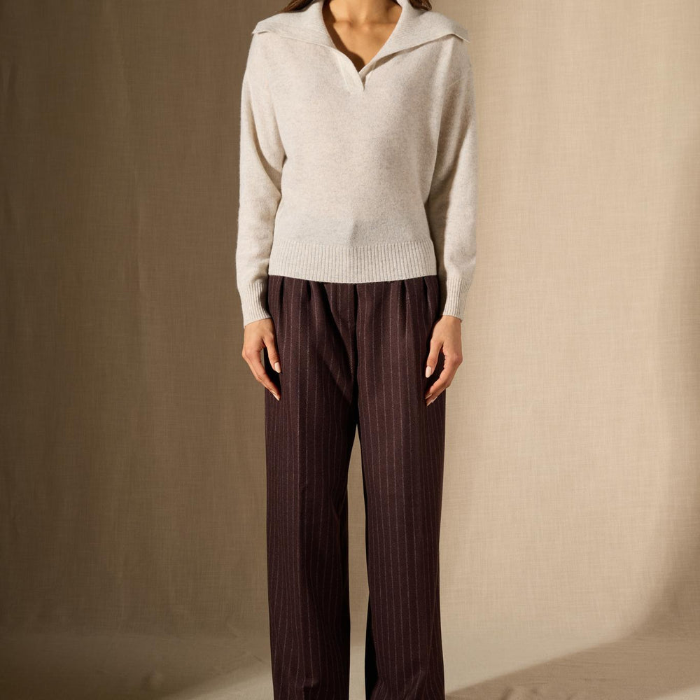 CRIMSON pull col châle croisé gris perle chiné 100% cachemire