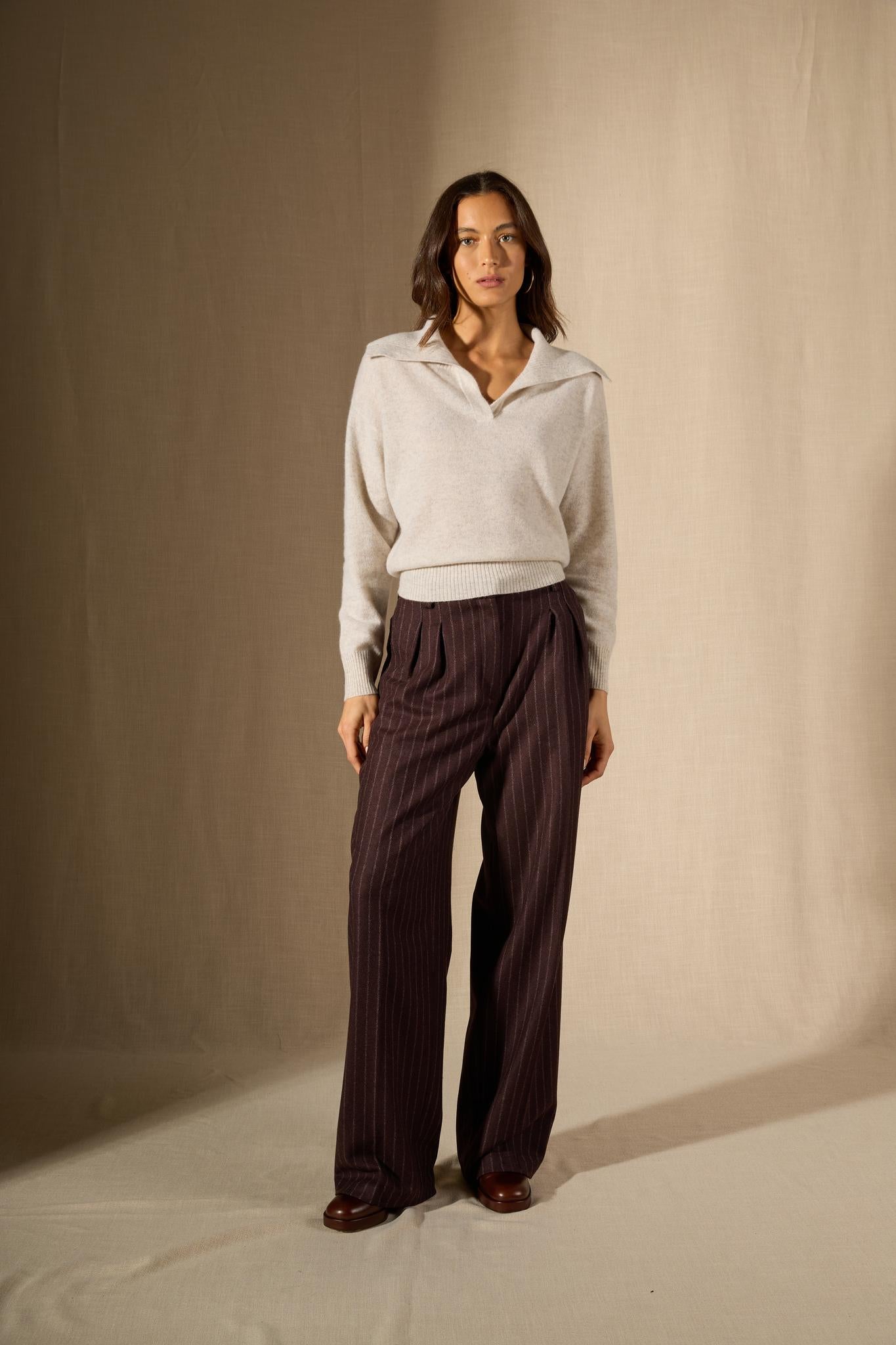 CRIMSON pull col châle croisé gris perle chiné 100% cachemire