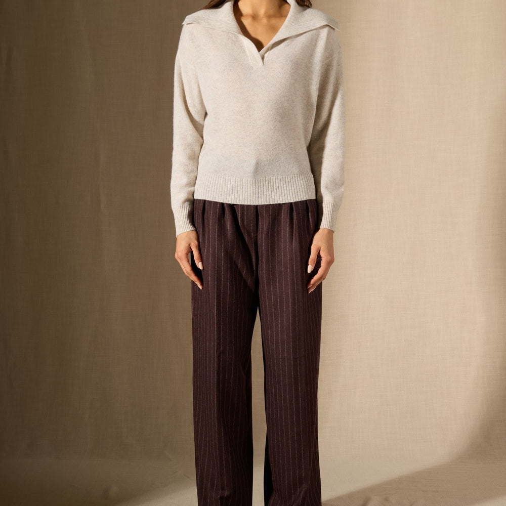 crimson pull col châle croisé gris perle chiné 100% cachemire