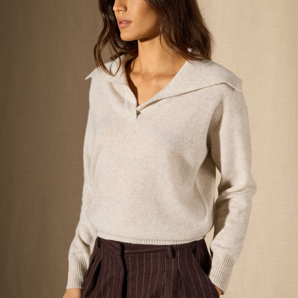 crimson pull col châle croisé gris perle chiné 100% cachemire