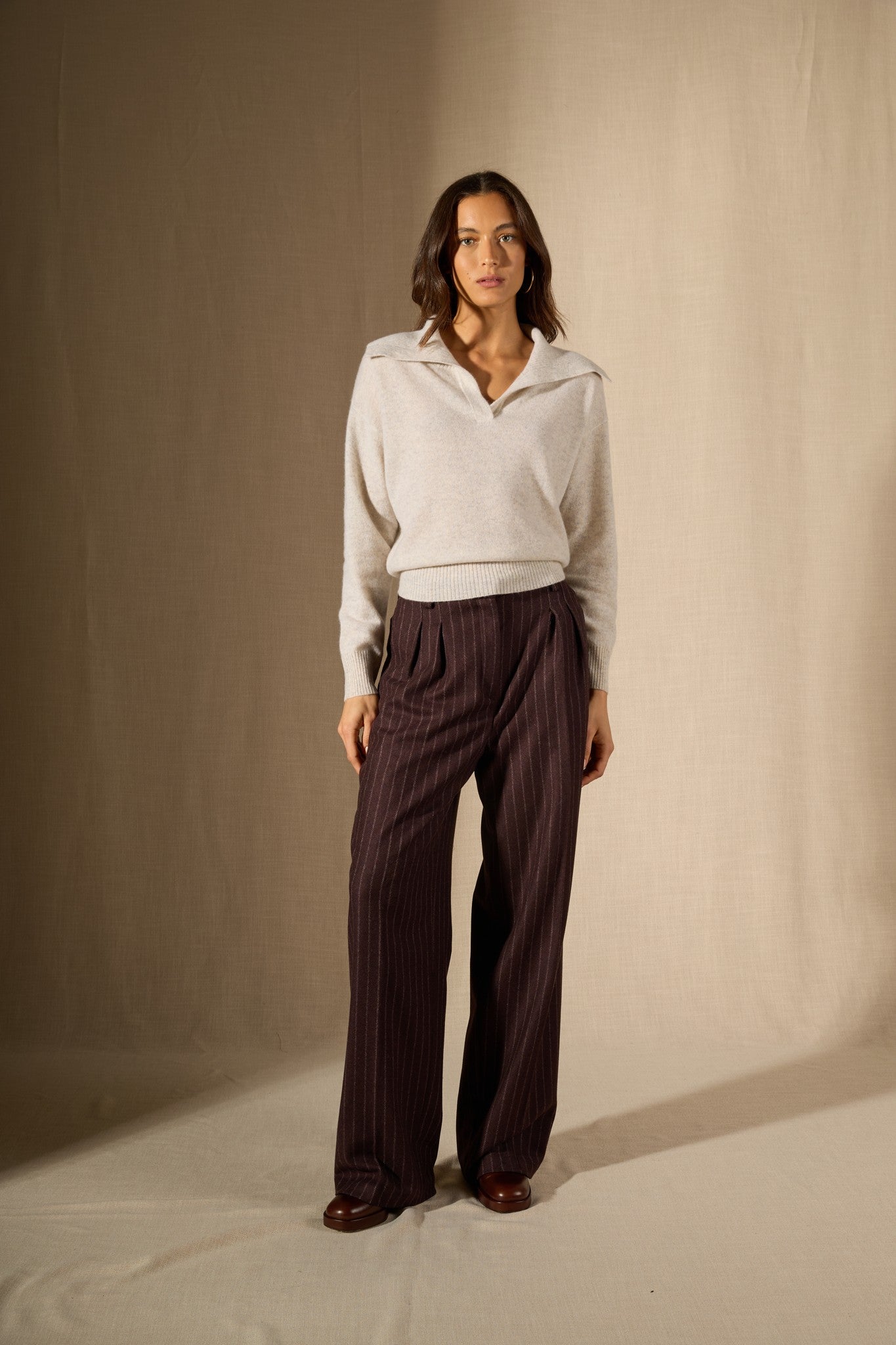 crimson pull col châle croisé gris perle chiné 100% cachemire