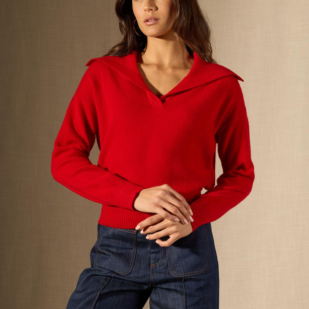 CRIMSON pull col châle croisé rouge 100% cachemire