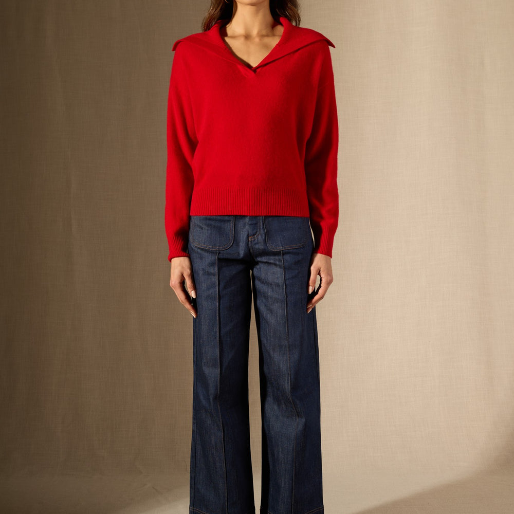 crimson pull col châle croisé rouge 100% cachemire