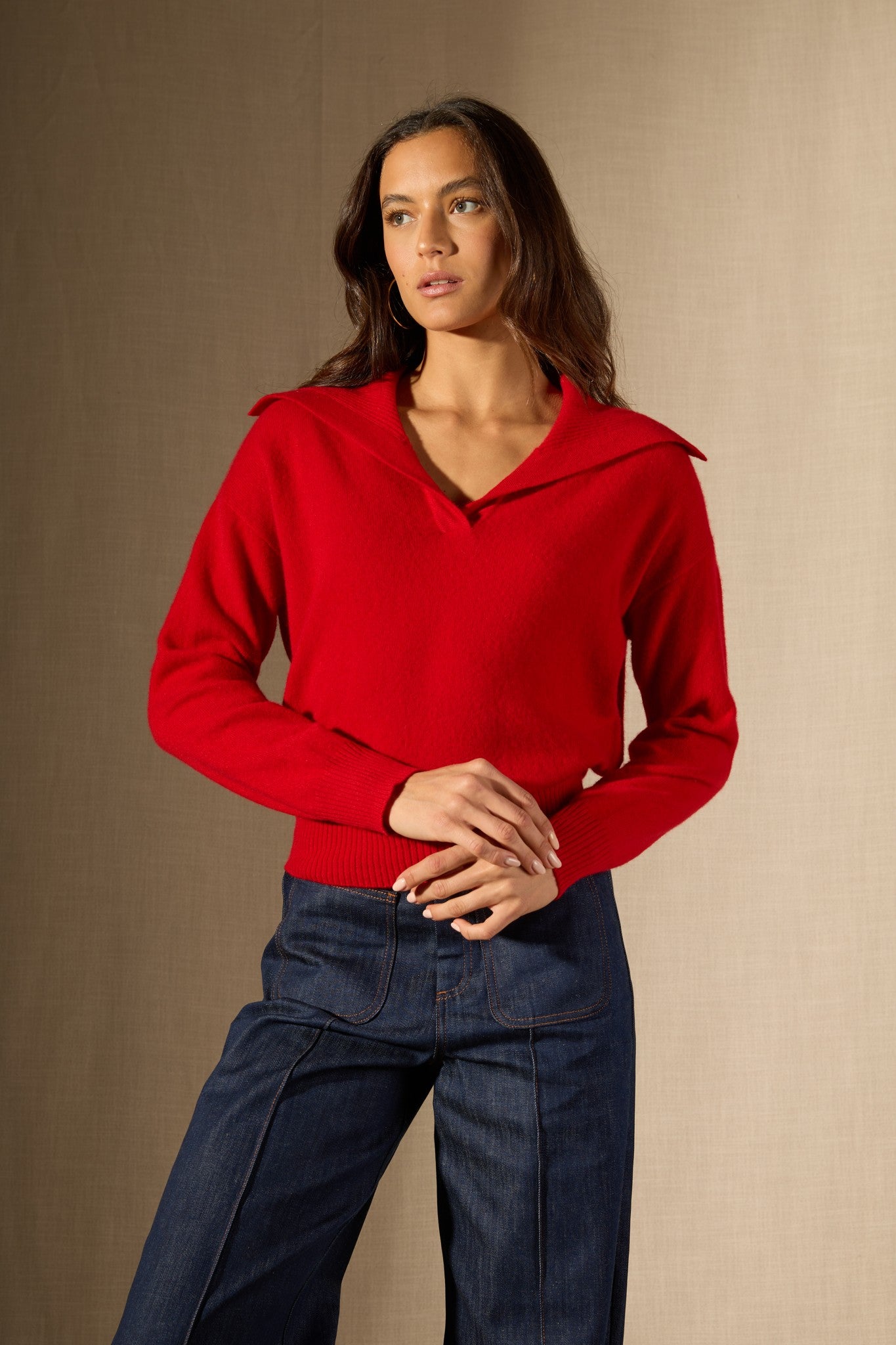 crimson pull col châle croisé rouge 100% cachemire