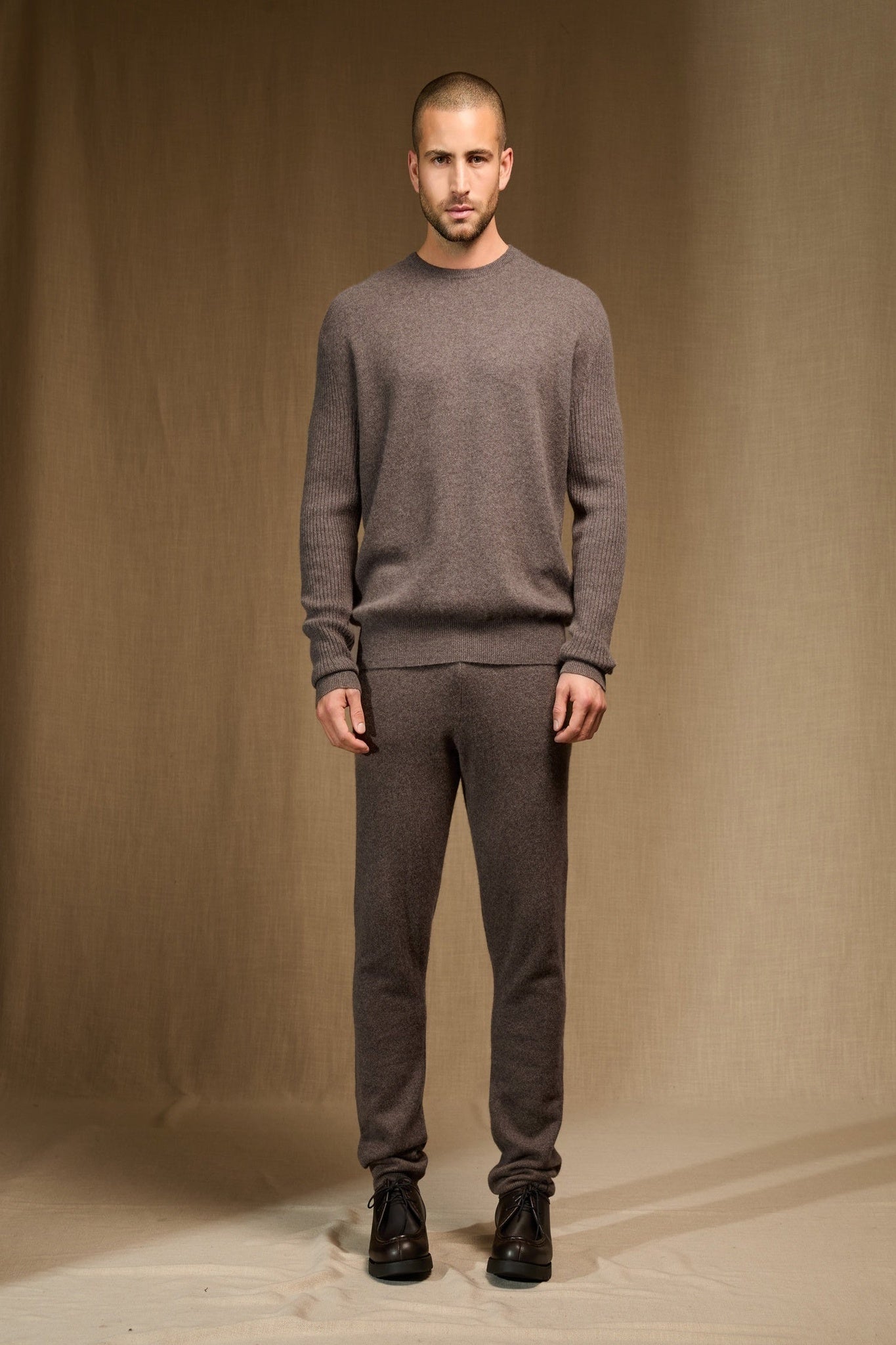 cris pull col rond taupe chiné 100% cachemire