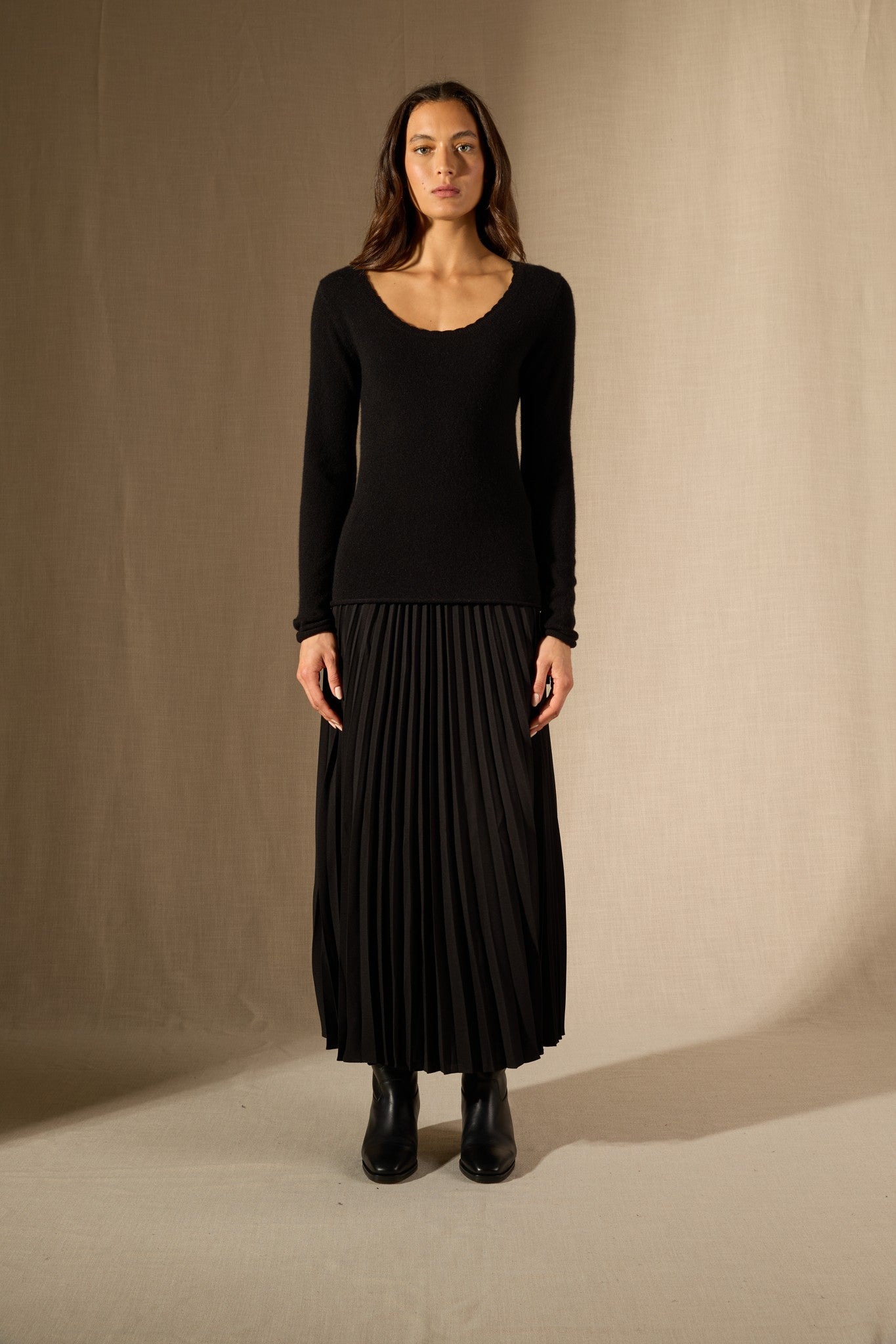 cylena pull col bateau noir 100% cachemire