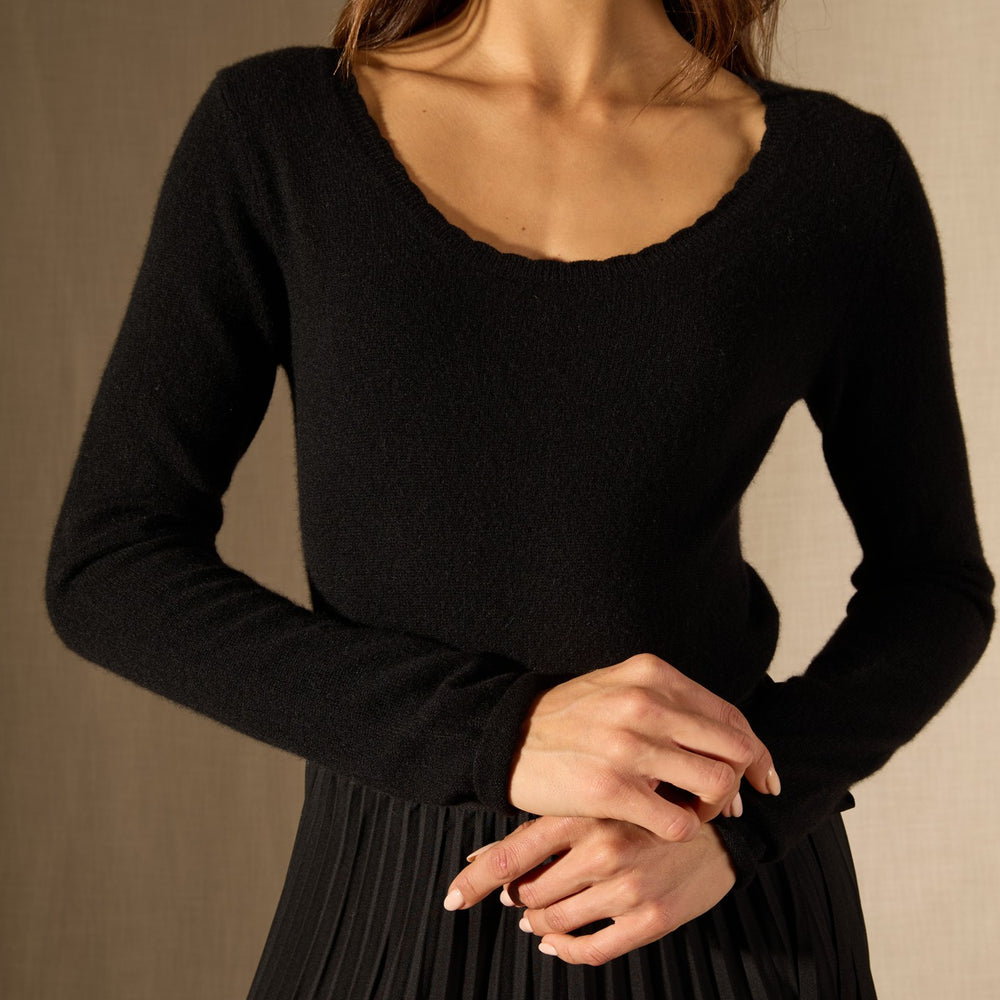 cylena pull col bateau noir 100% cachemire