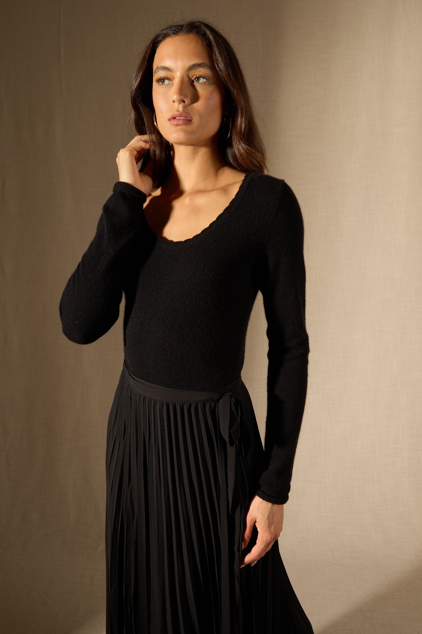 cylena pull col bateau noir 100% cachemire