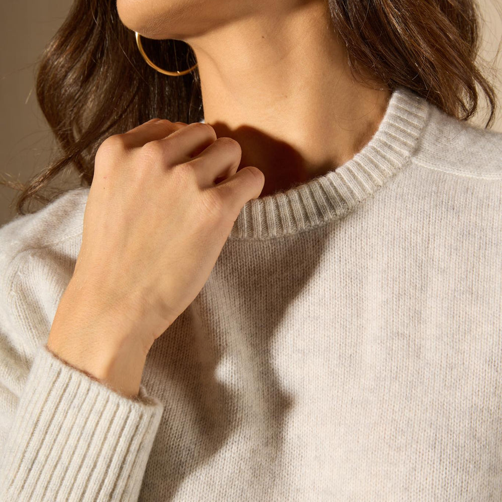 Cassia pull col rond 4 fils gris perle chiné 100% cachemire