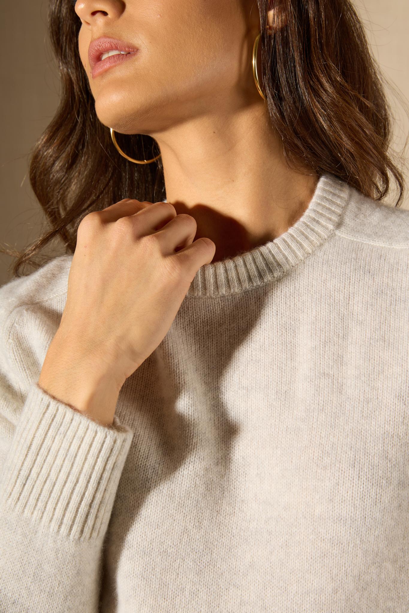Cassia pull col rond 4 fils gris perle chiné 100% cachemire