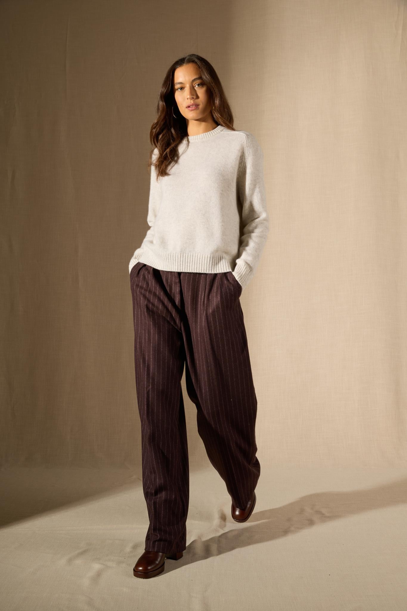 Cassia pull col rond 4 fils gris perle chiné 100% cachemire