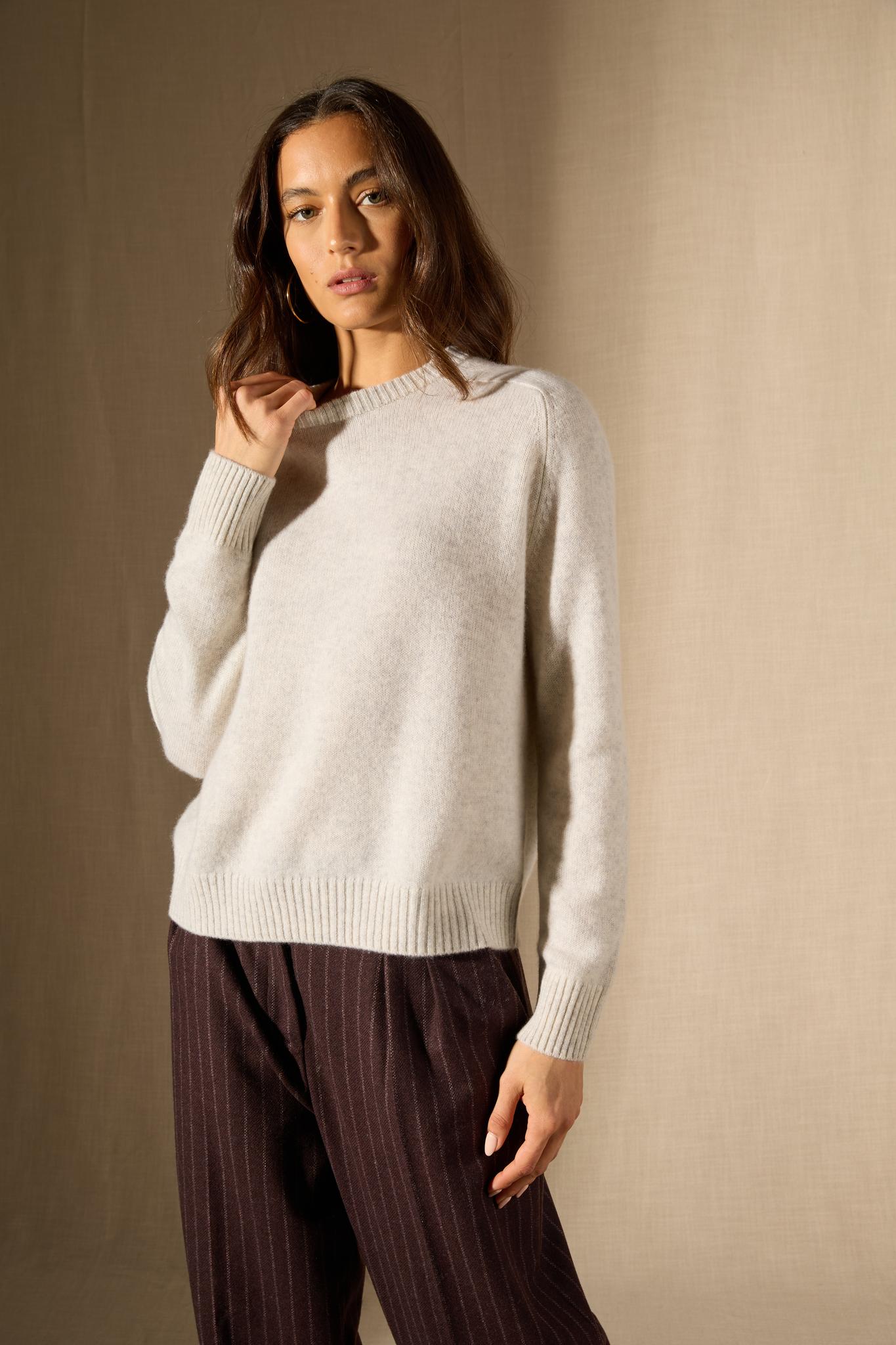 Cassia pull col rond 4 fils gris perle chiné 100% cachemire