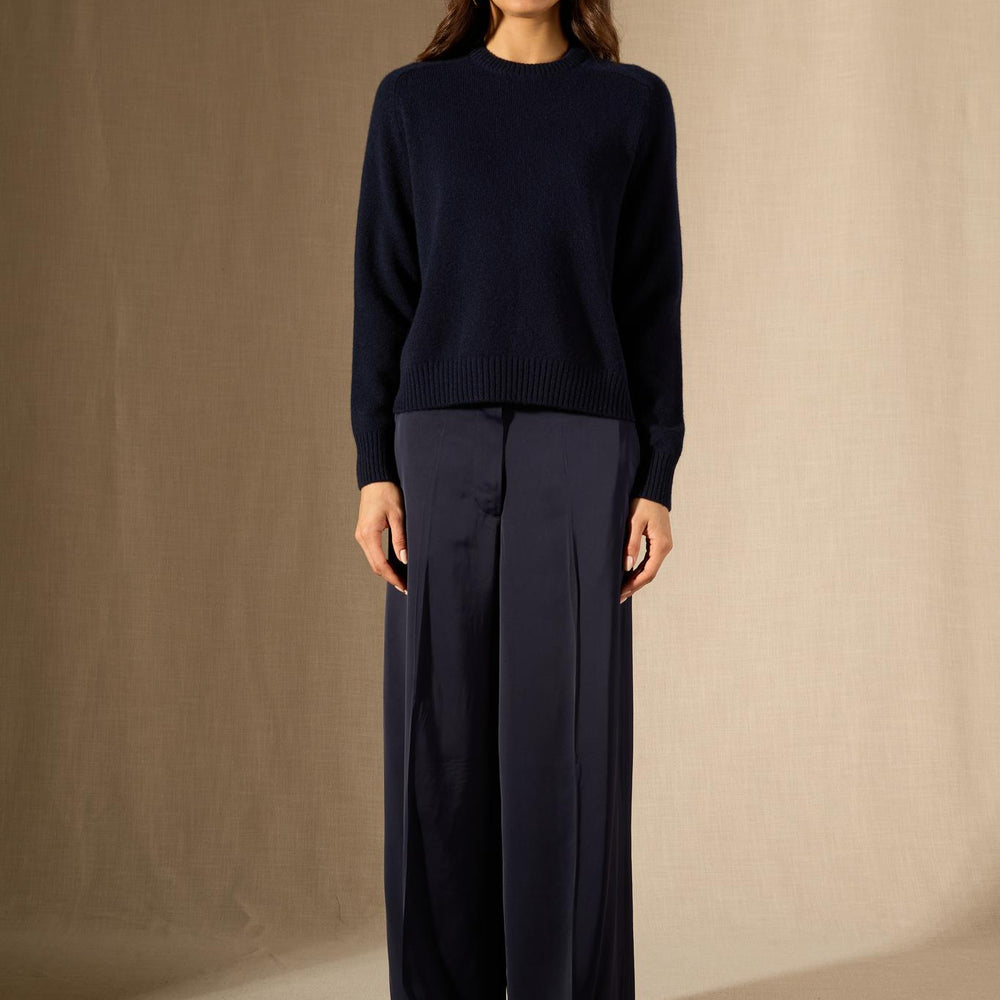 Cassia pull col rond 4 fils navy 100% cachemire