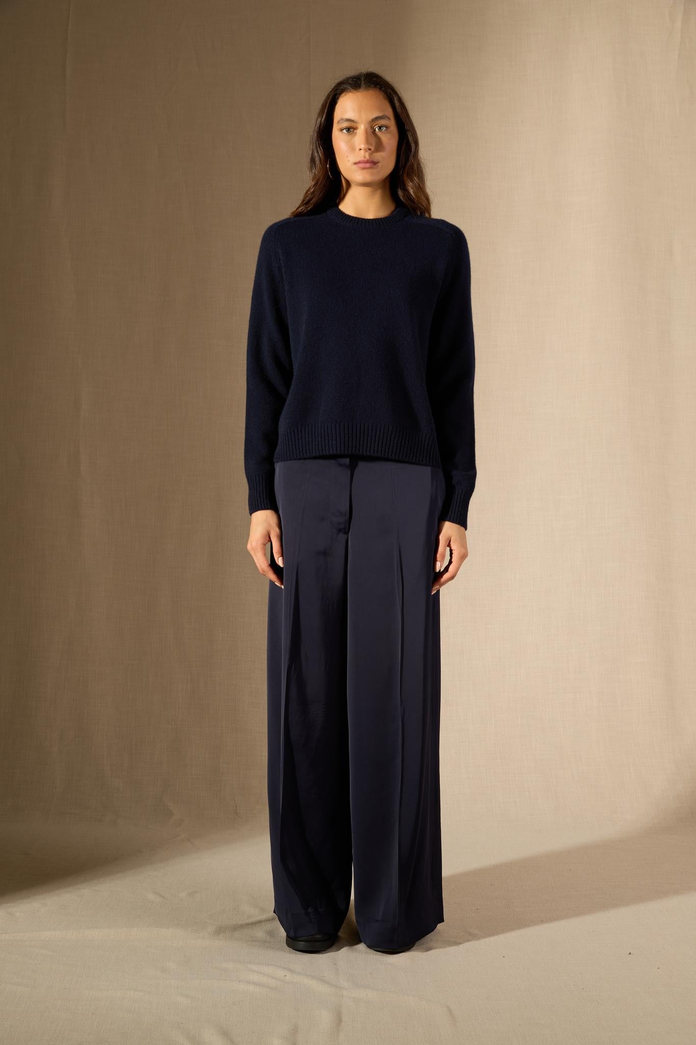 Cassia pull col rond 4 fils navy 100% cachemire