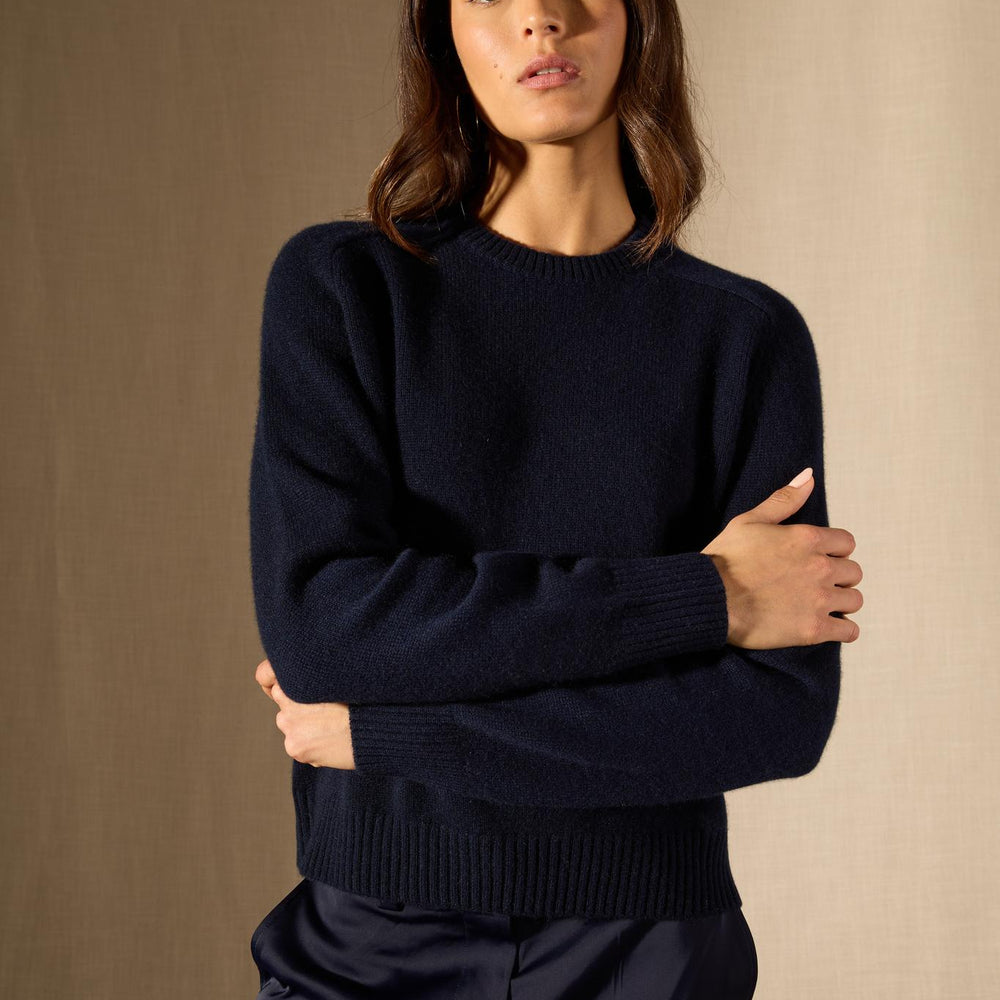 Cassia pull col rond 4 fils navy 100% cachemire
