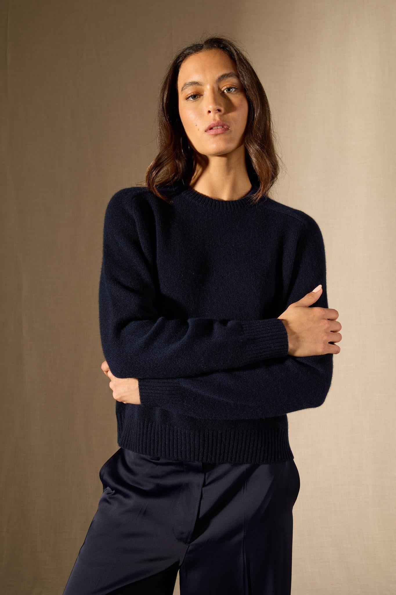 Cassia pull col rond 4 fils navy 100% cachemire
