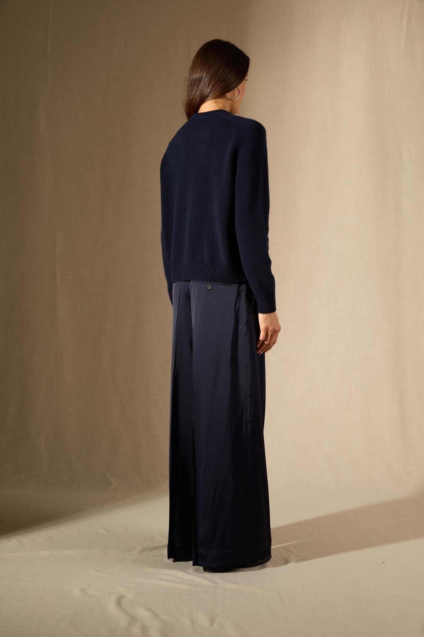 Cassia pull col rond 4 fils navy 100% cachemire