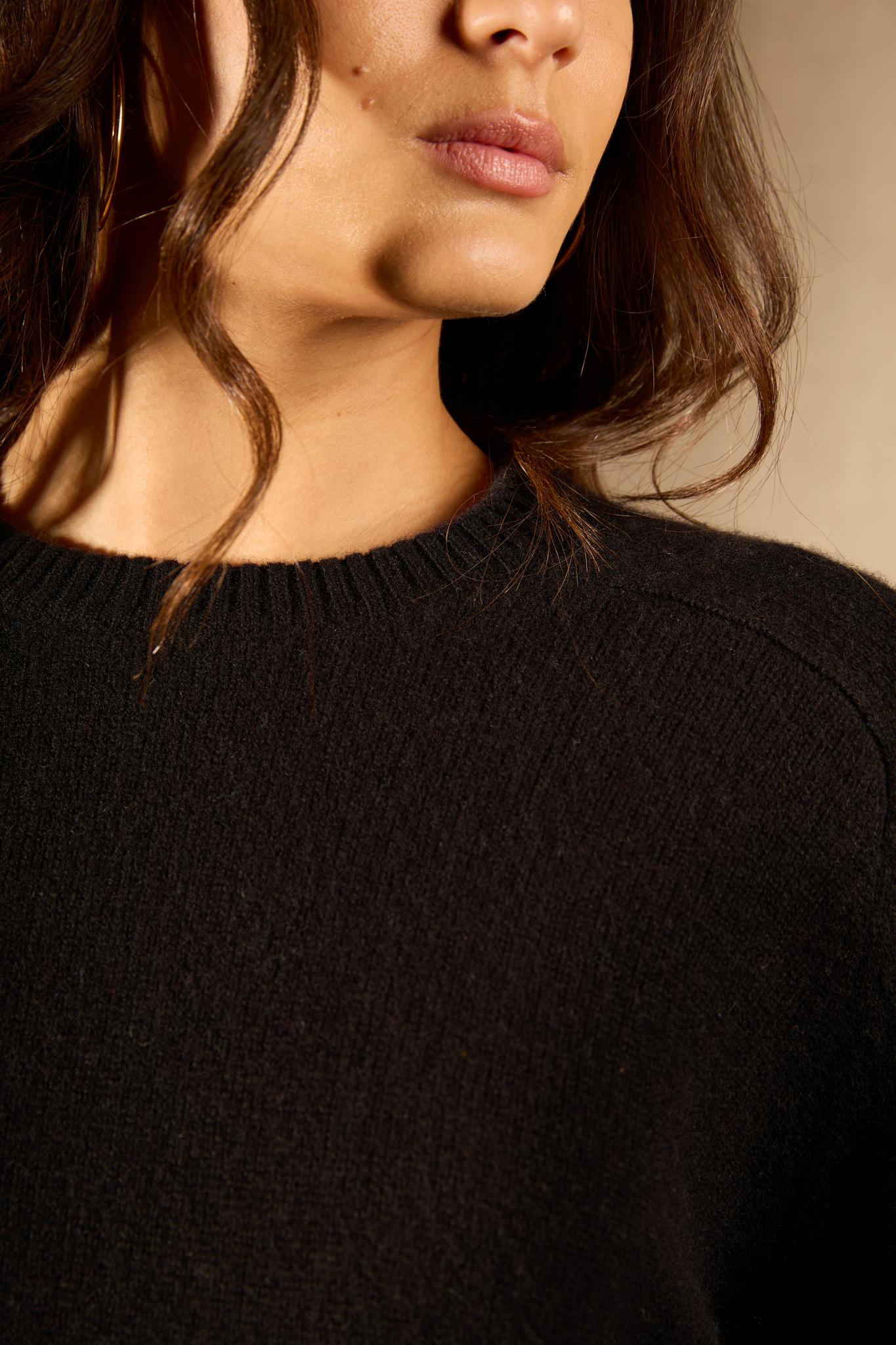 Cassia pull col rond 4 fils noir 100% cachemire