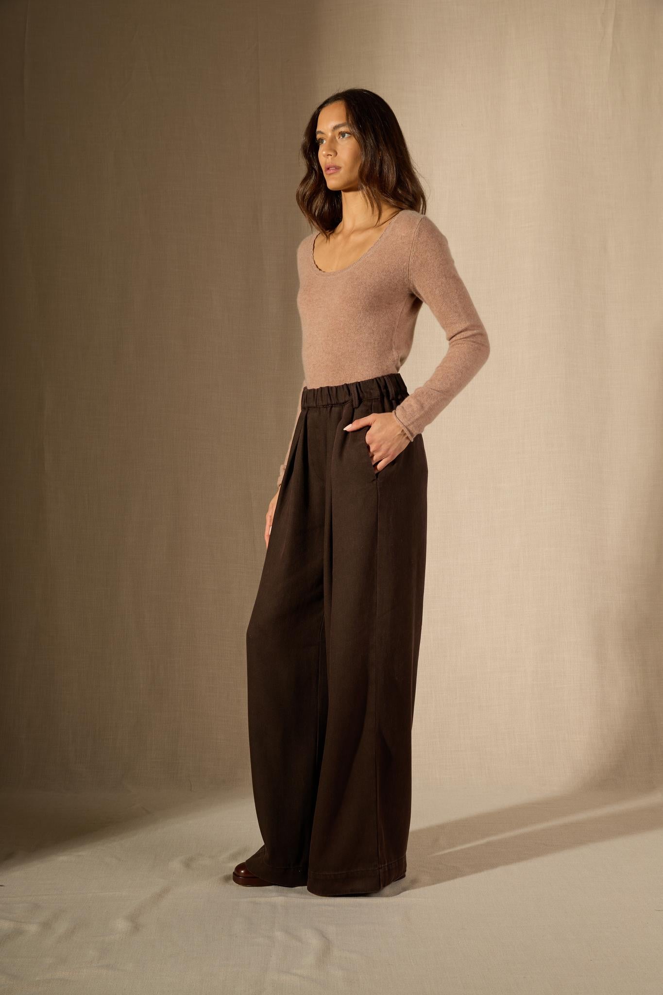 Cylena pull col bateau camel chiné 100% cachemire
