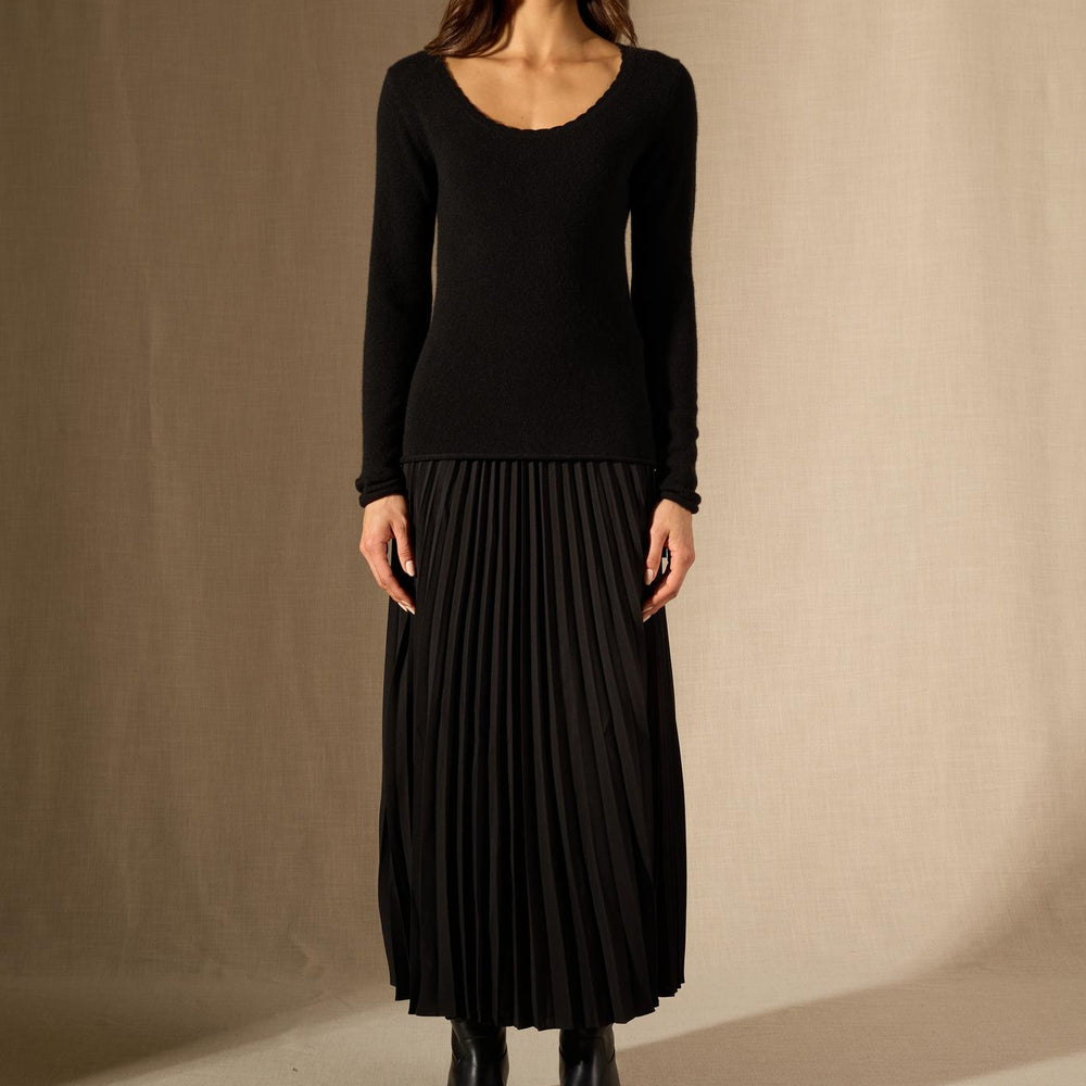 Cylena pull col bateau noir 100% cachemire