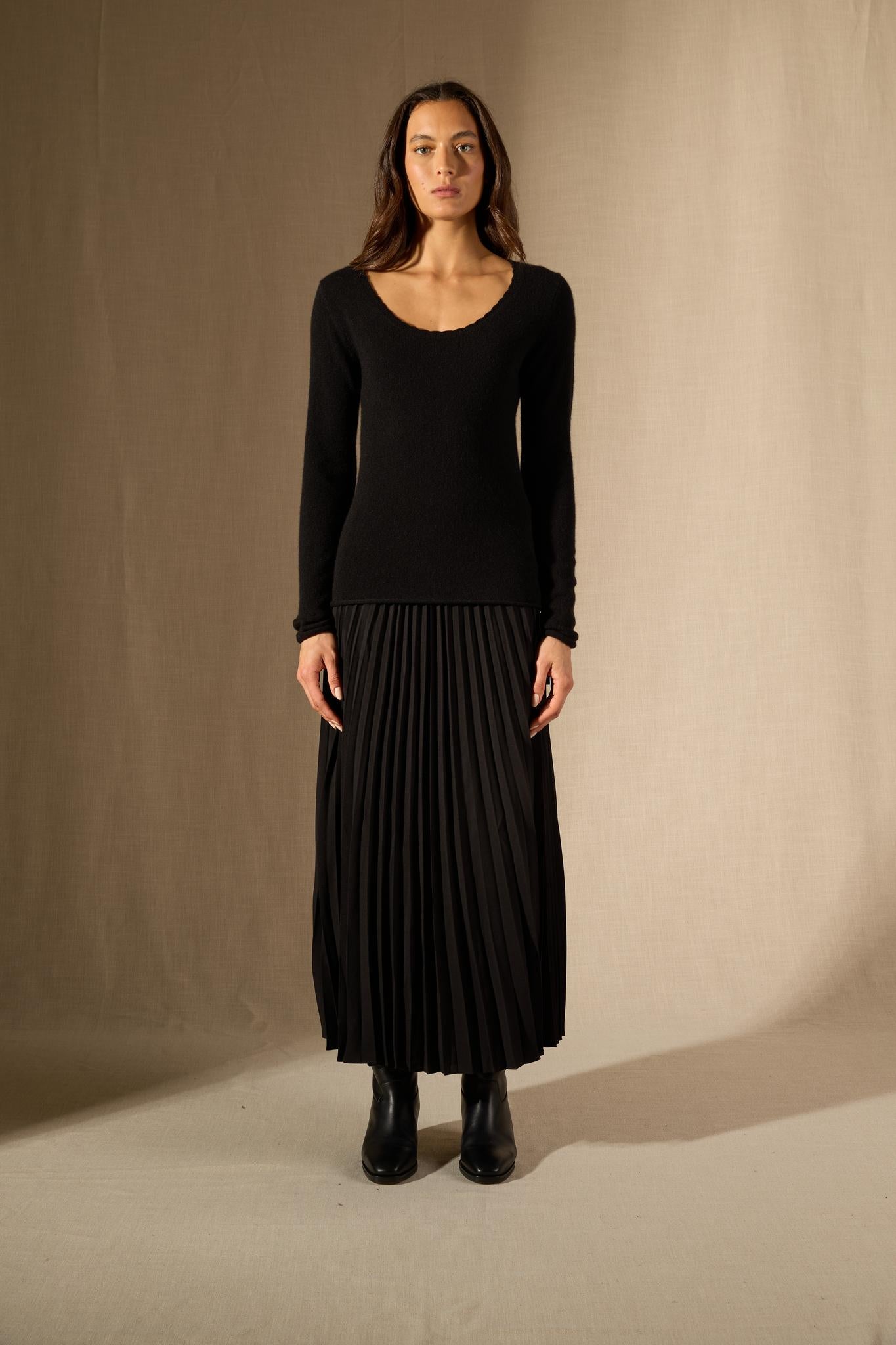Cylena pull col bateau noir 100% cachemire