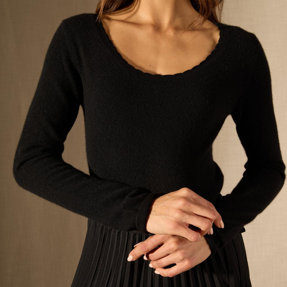 Cylena pull col bateau noir 100% cachemire