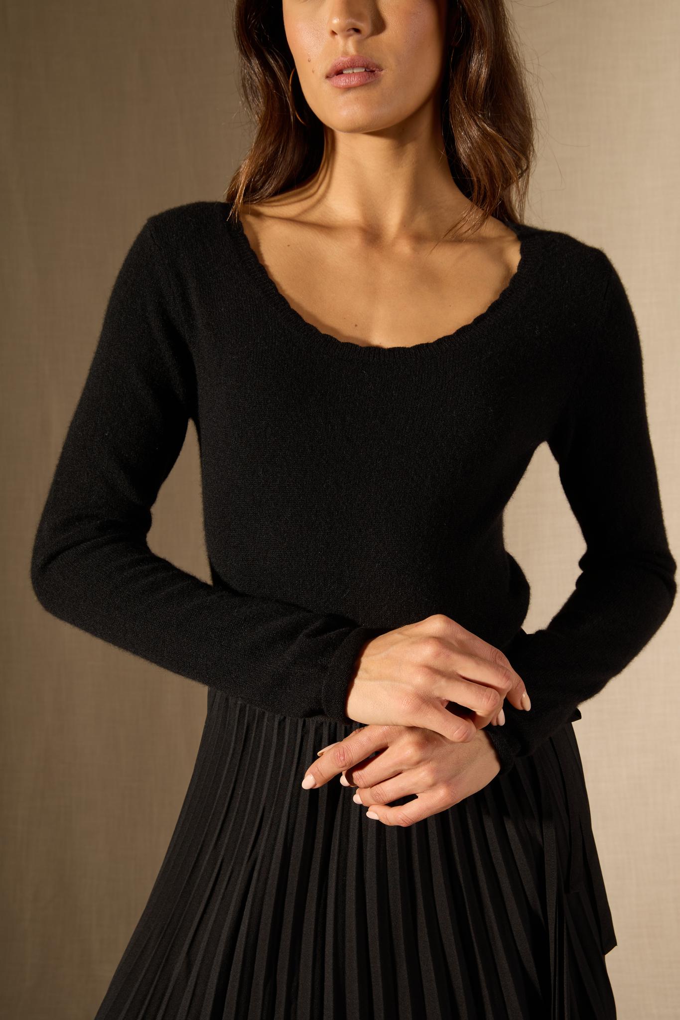 Cylena pull col bateau noir 100% cachemire