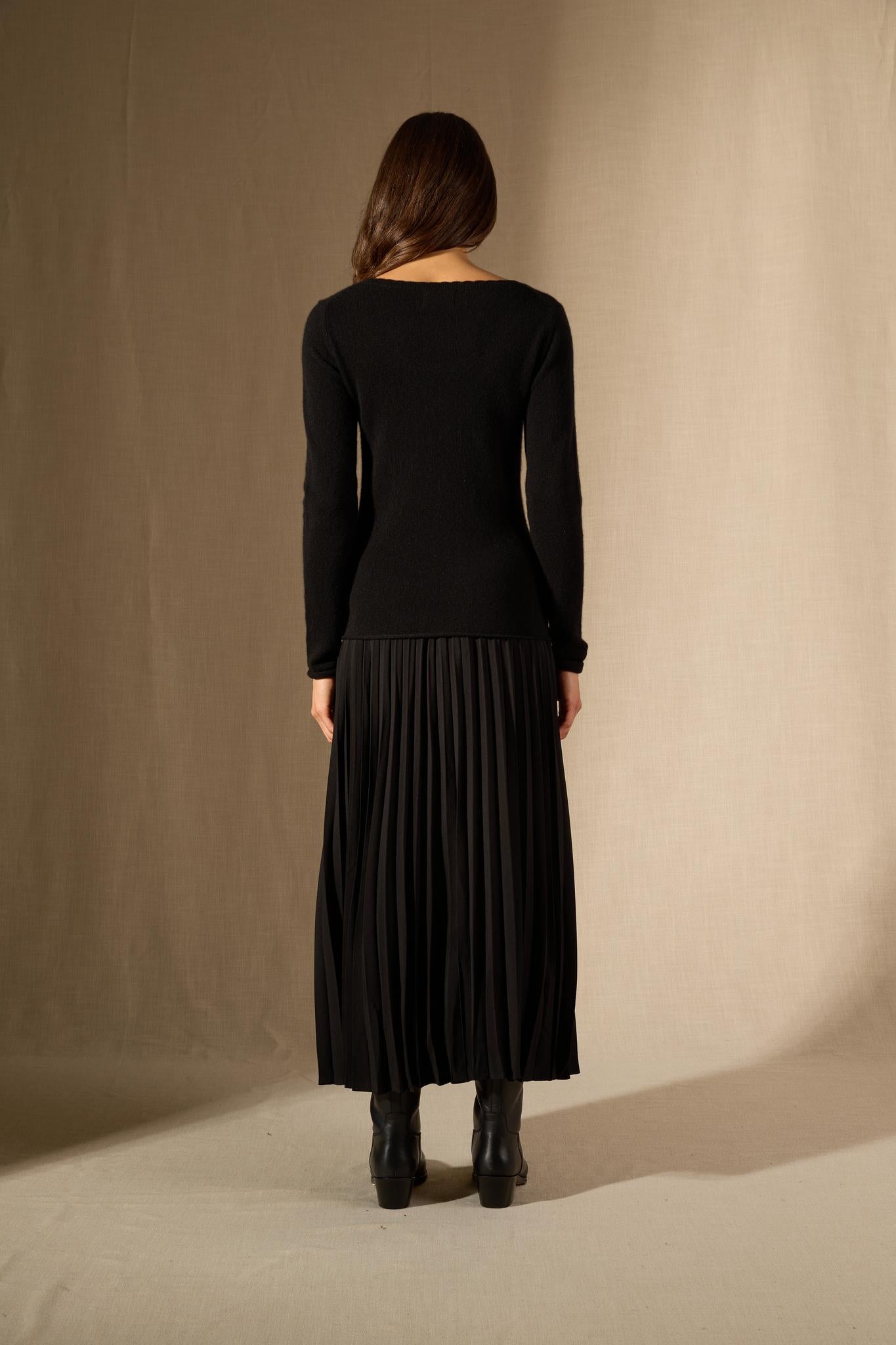 Cylena pull col bateau noir 100% cachemire