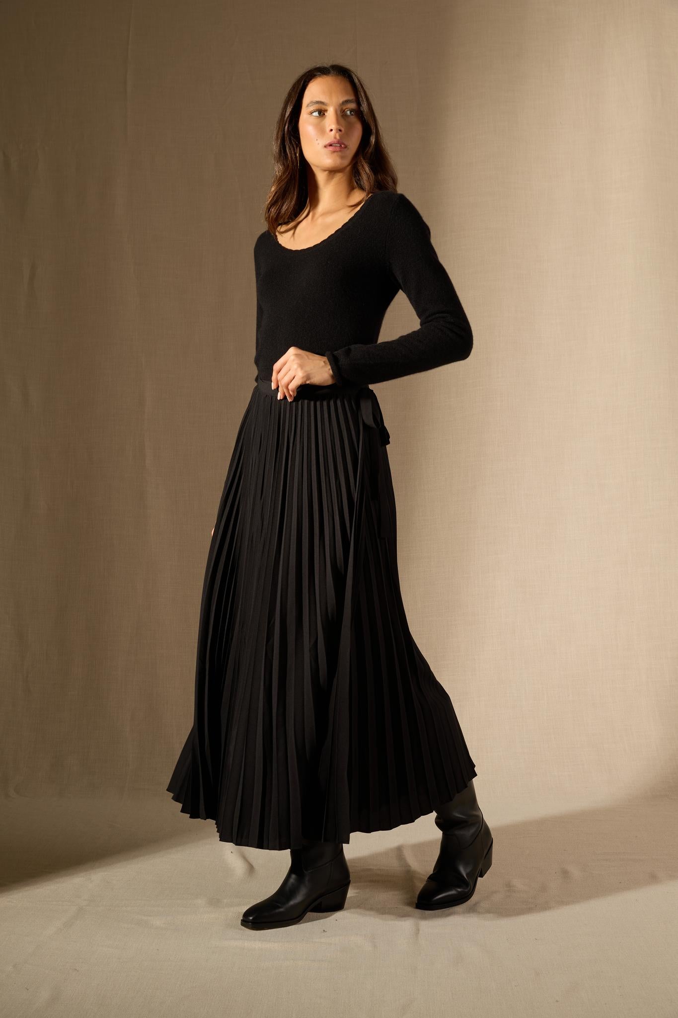 Cylena pull col bateau noir 100% cachemire