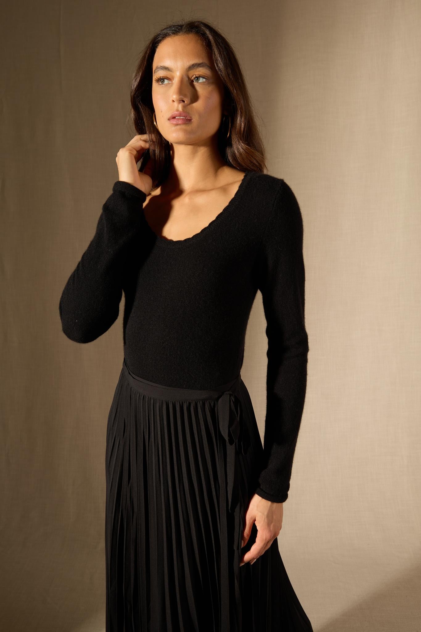 Cylena pull col bateau noir 100% cachemire