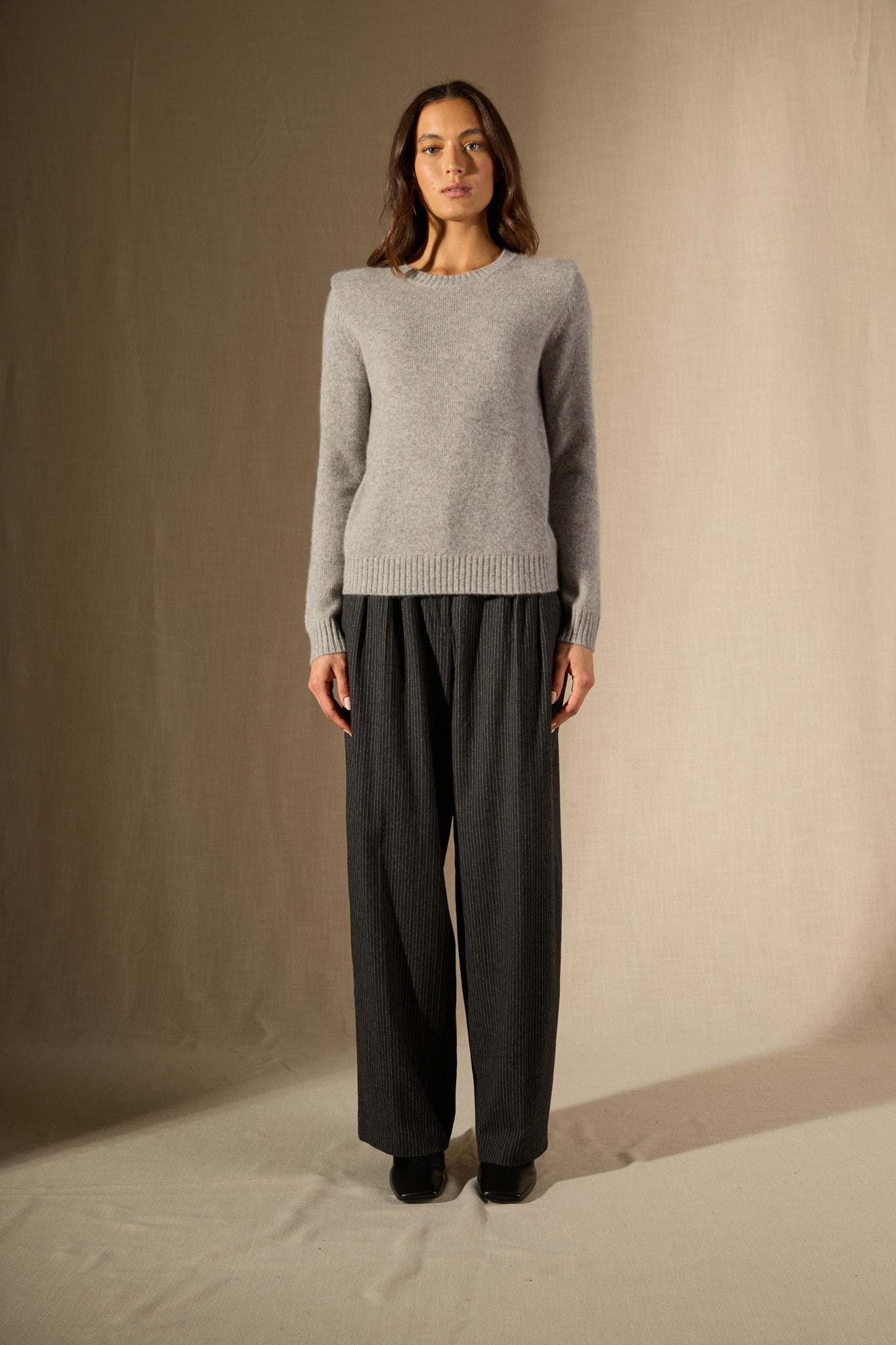 devezas pull col rond plis épaules 4 fils nuage chiné 100% cachemire