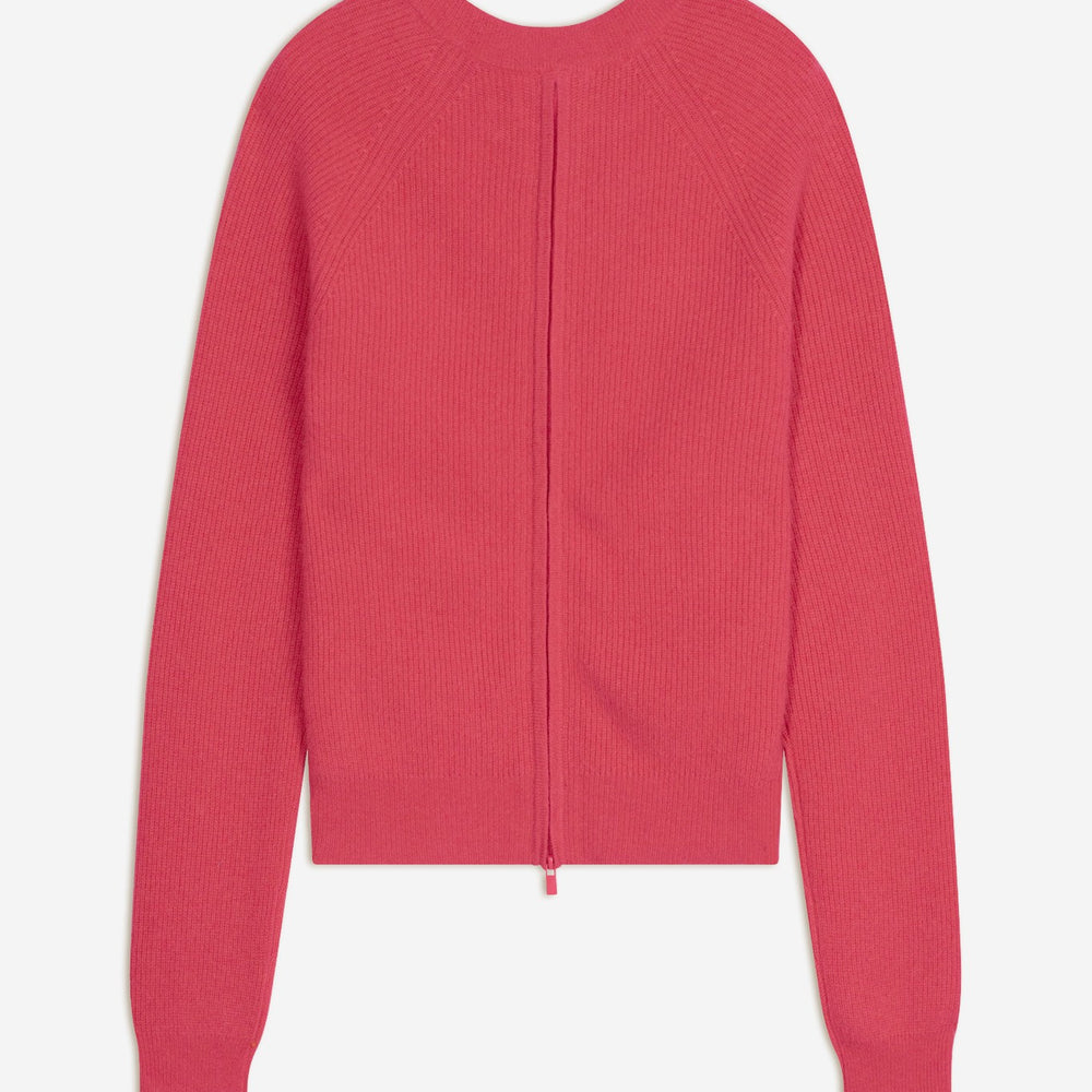 deyran pull col rond zippé dos corail 100% cachemire