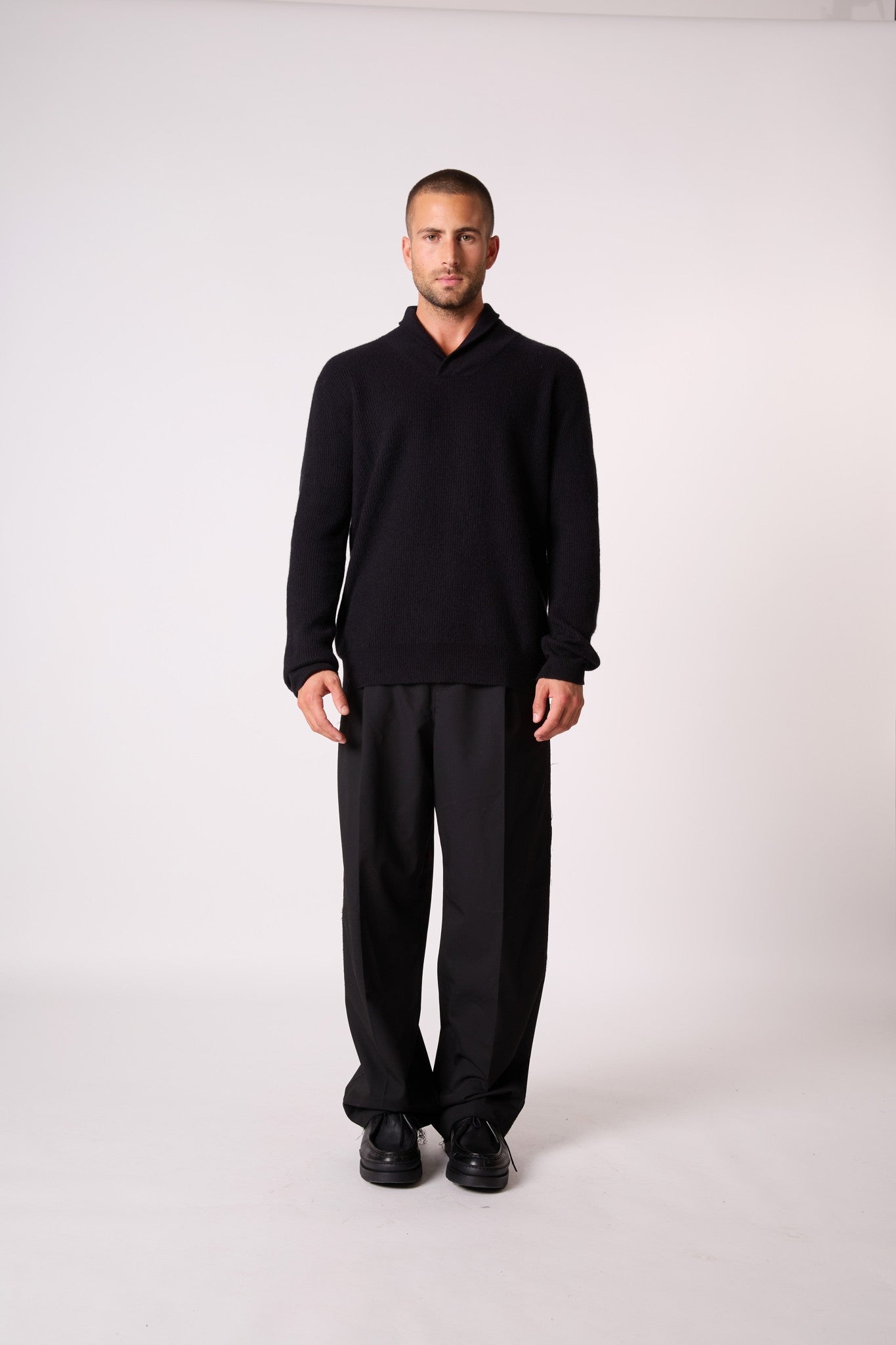 edamame  pull col châle noir 100% cachemire