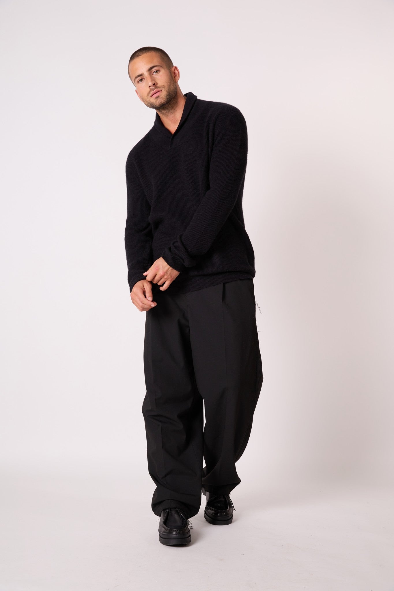 edamame  pull col châle noir 100% cachemire