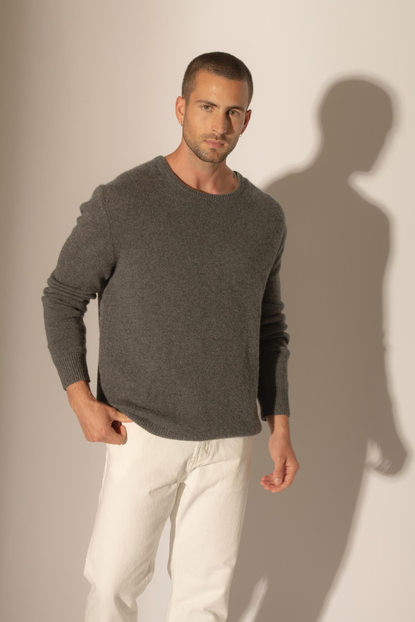 EDEN pull col rond 4 fils anthracite chiné 100% cachemire