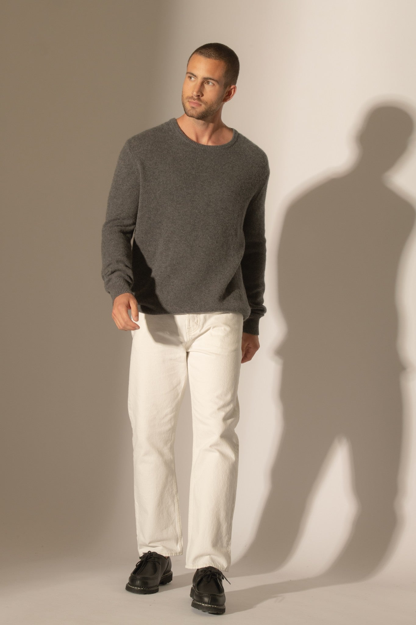 eden pull col rond 4 fils anthracite chiné 100% cachemire