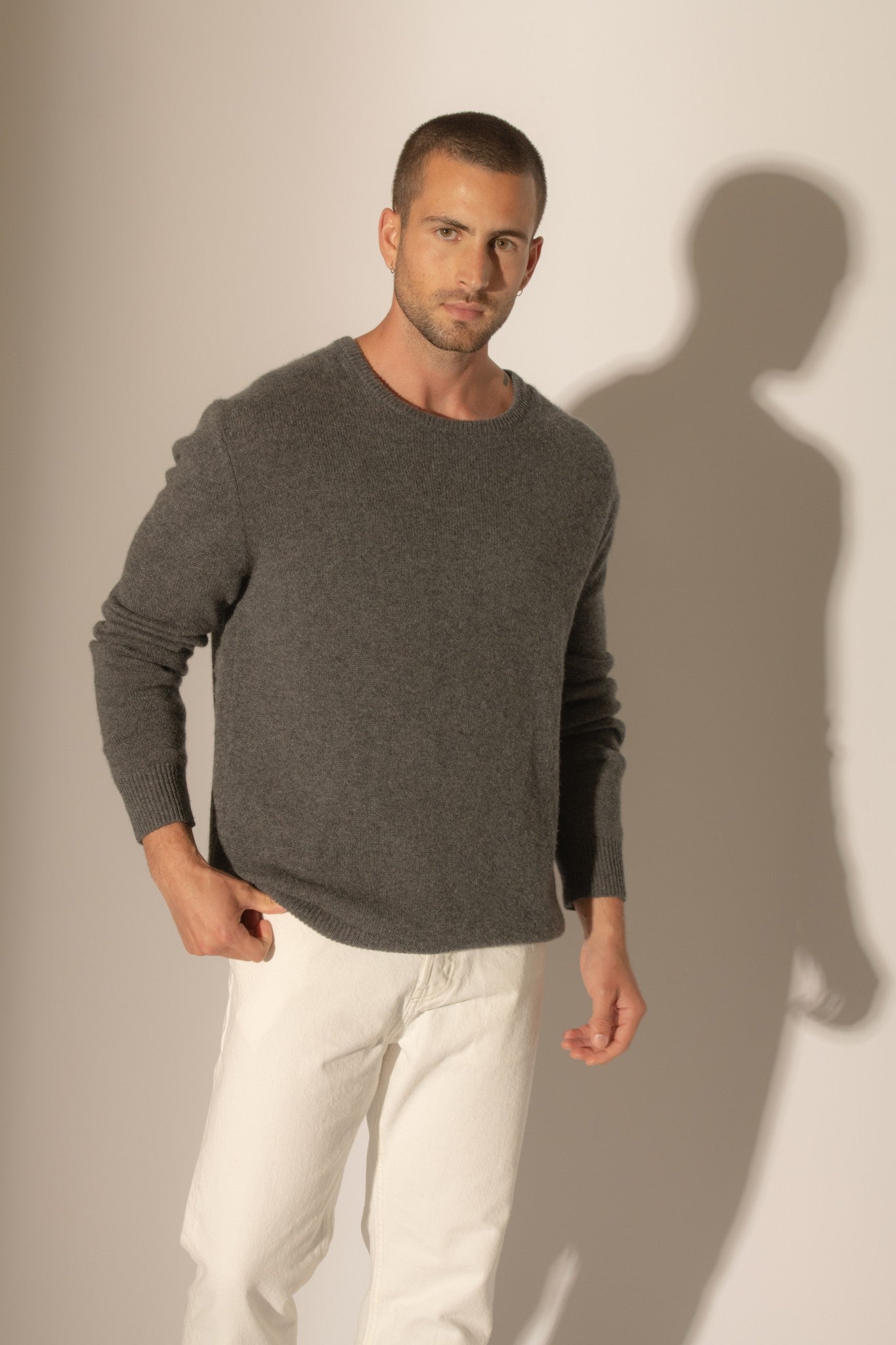 eden pull col rond 4 fils anthracite chiné 100% cachemire