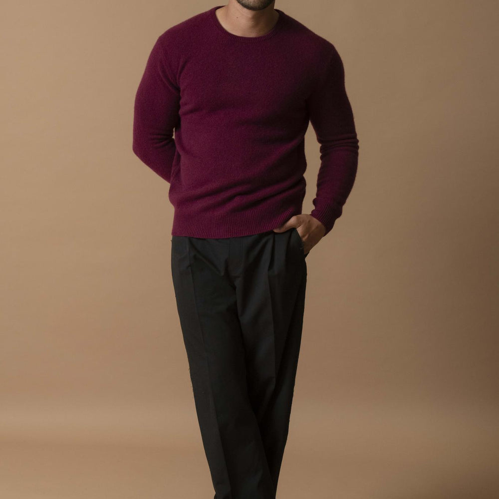 EDEN pull col rond 4 fils bordeaux 100% cachemire