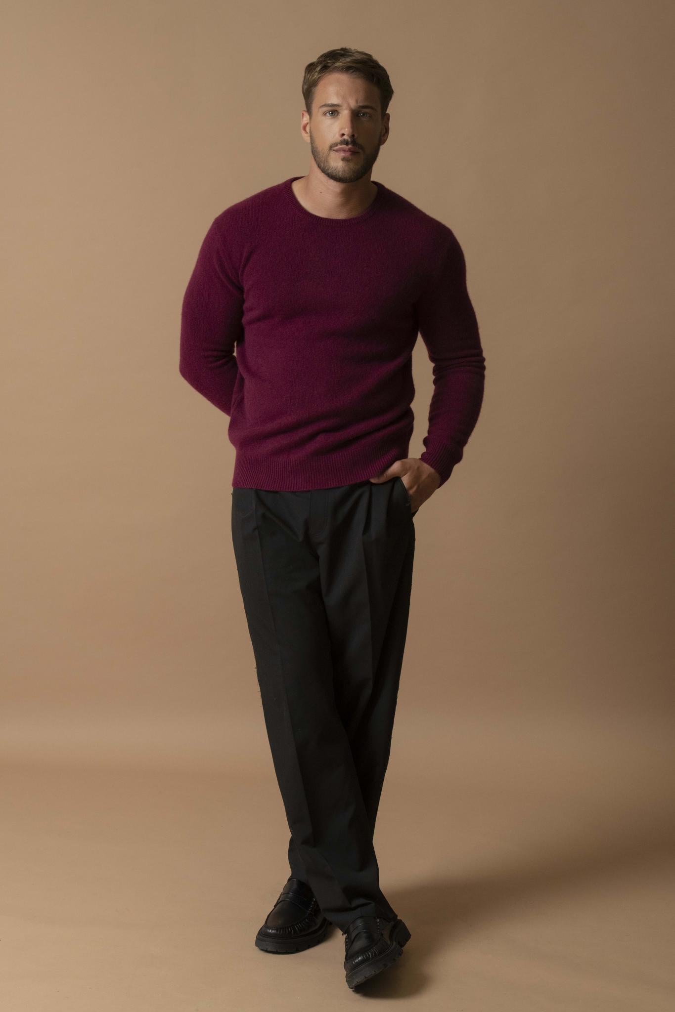 EDEN pull col rond 4 fils bordeaux 100% cachemire