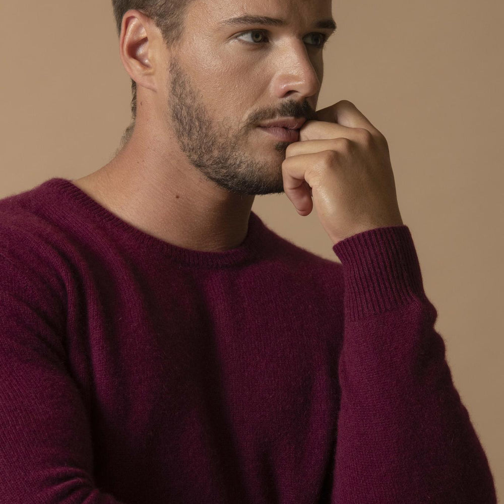 EDEN pull col rond 4 fils bordeaux 100% cachemire